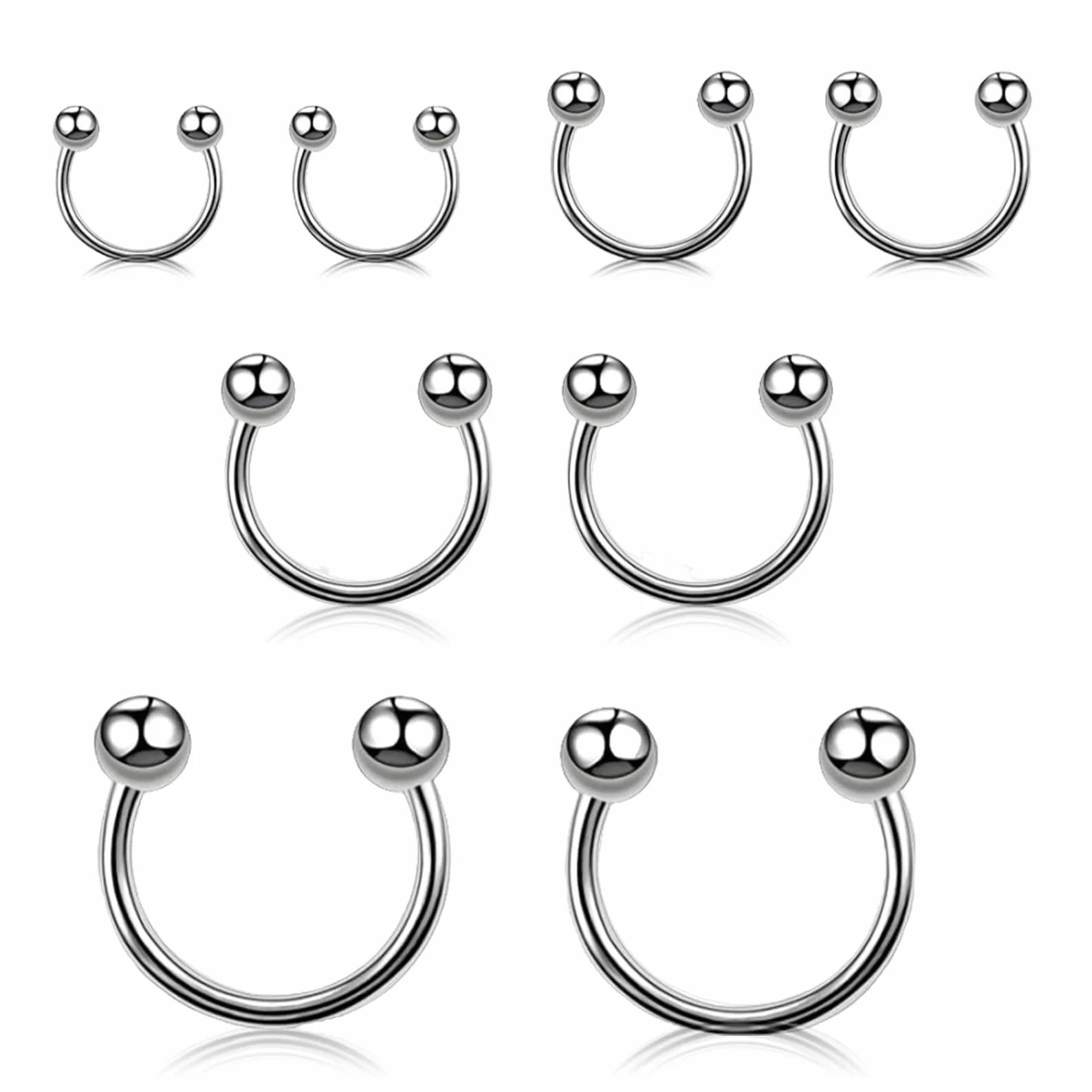 Oykrueats 8 sztuk kolczyków septum srebrnych, smiley piercing dla kobiet i mężczyzn, 6/8/10/12 mm biżuteria podkowa tytanowa, piercing do nosa septum ring dla przyjaciółek na urodziny, Boże Narodzenie