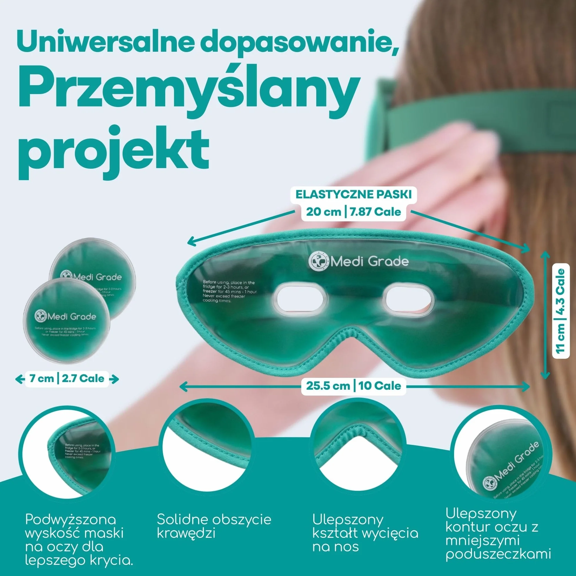 Medi Grade Żelowa Maska Chłodząca na Oczy Wielokrotnego Użytku z Regulowanymi Paskami