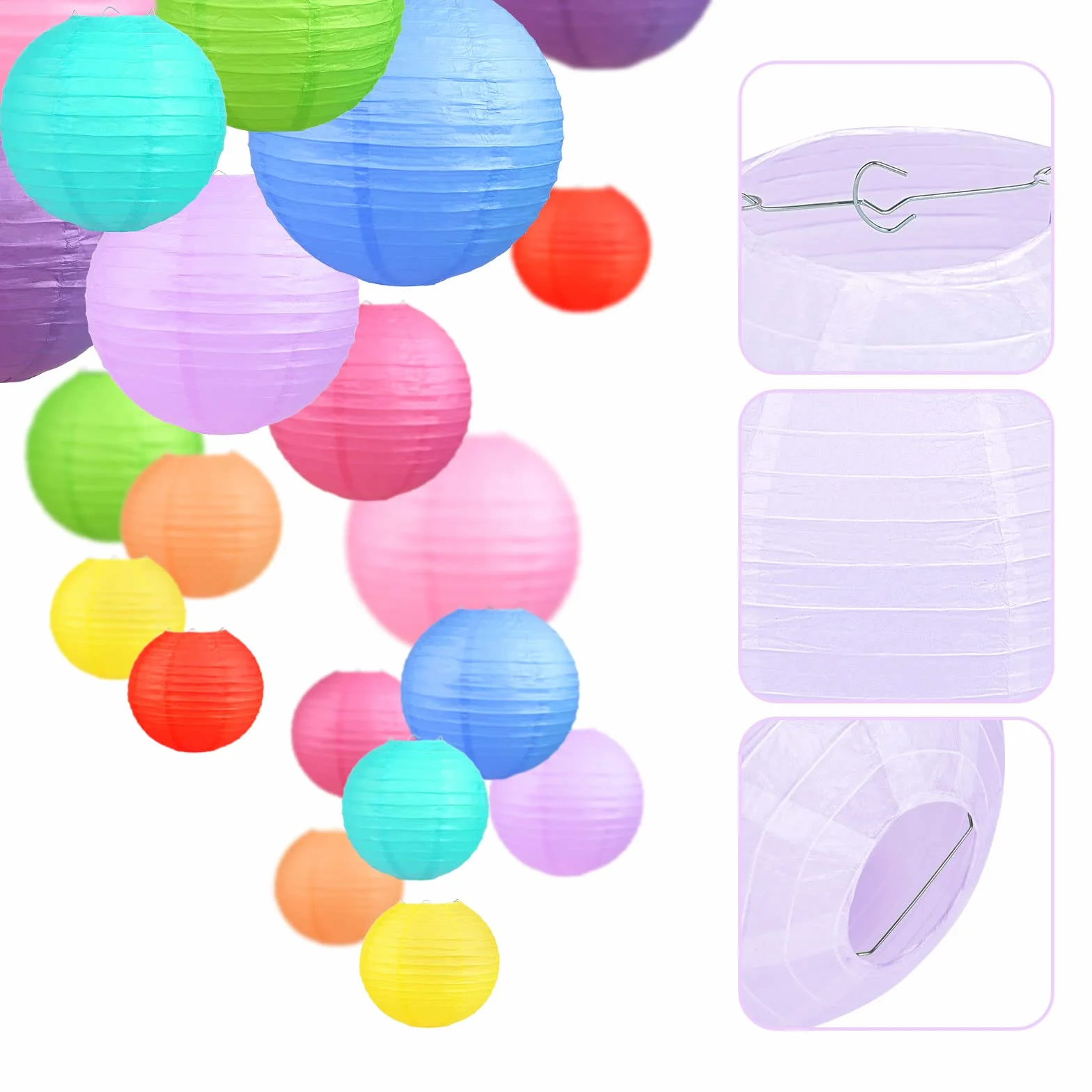 20 kolorowych papierowych latarenek z mini diodami LED