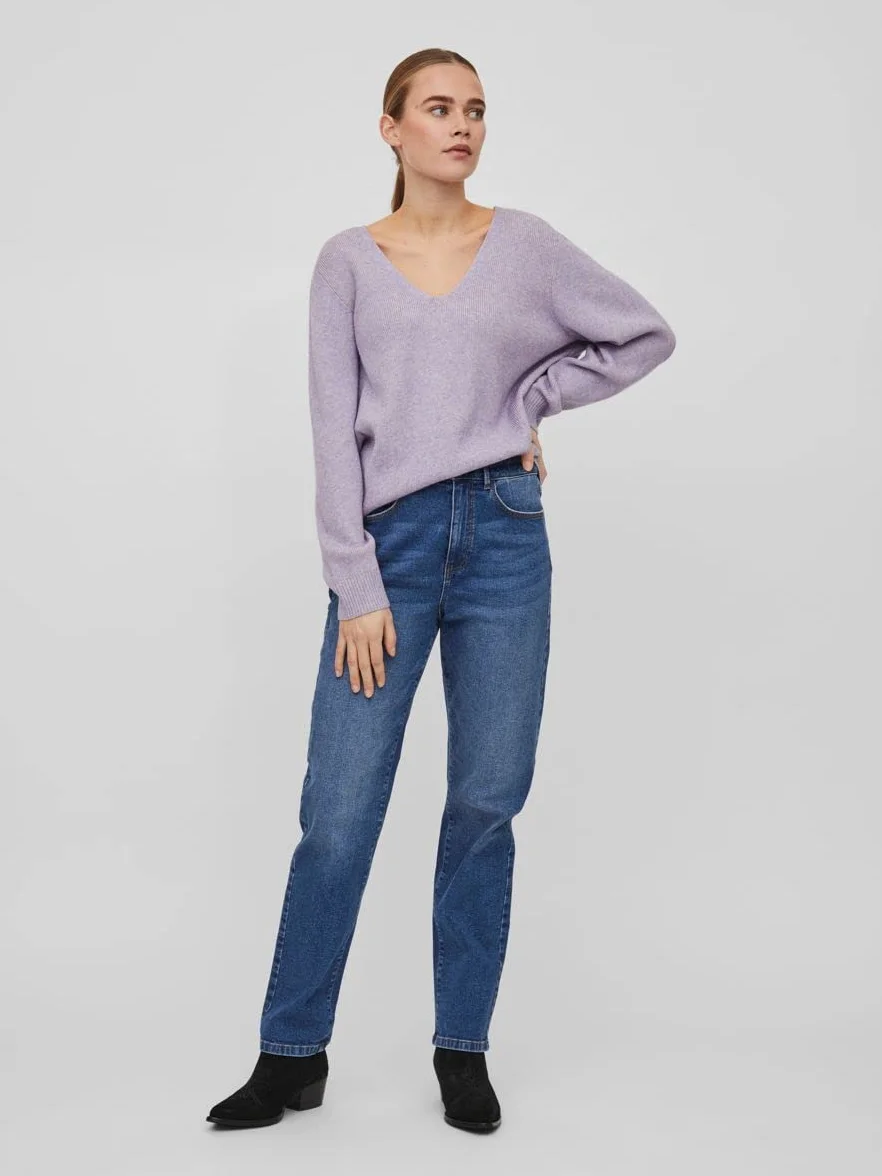 Vila sweter dzianinowy Kobiety Viril Multi V-neck L/S Knit Top - Noos
