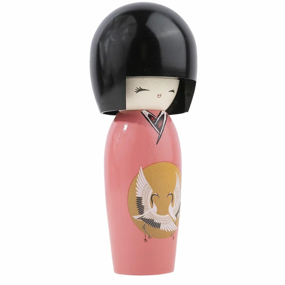 lachineuse - Japońska niebieska trwałość Kokeshi 13,5 cm - Japońska drewniana lalka z żurawiem ptaka kimono - japońska figurka dekoracyjna - tradycyjna Japonia Kokeshi - Oryginalny pomysł na prezent