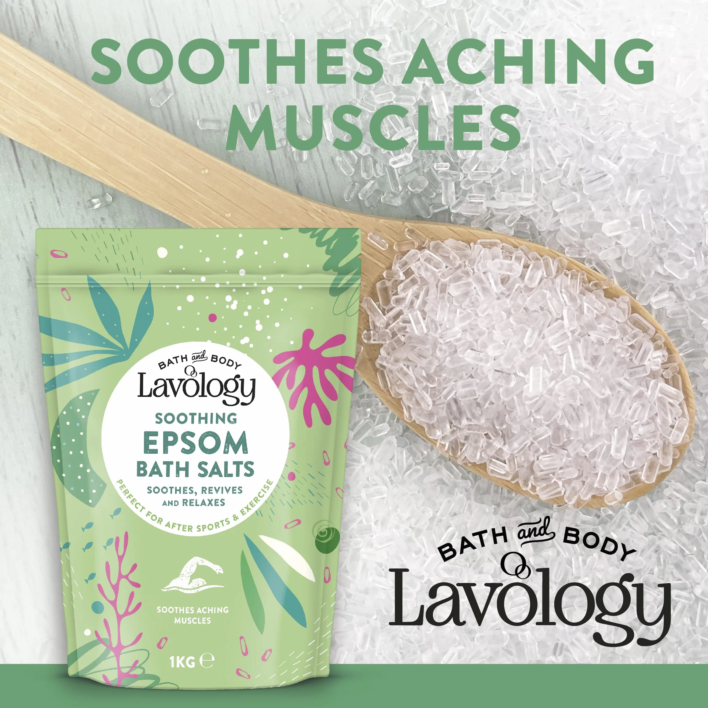 Lavology Epsom sól do kąpieli, wszystkie naturalne składniki, kojące, relaksujące, 1 kg