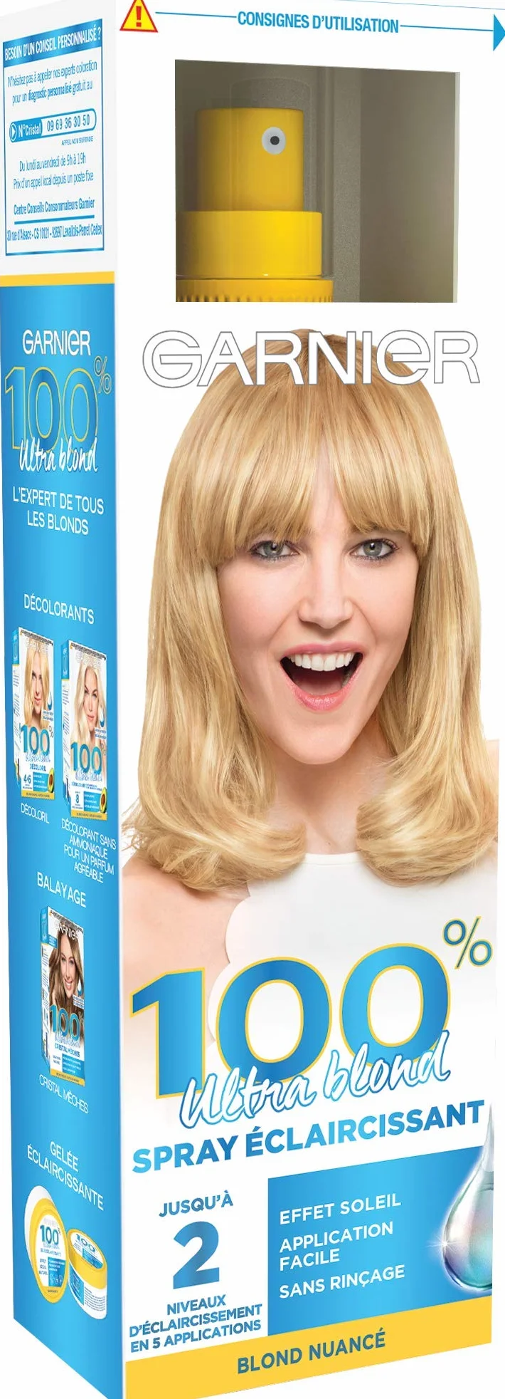 Garnier 100% Ultra Blond Naturalny & Progresywny spray rozjaśniający, Efekt rozjaśniający, Kryształ Słońca, 125 ml