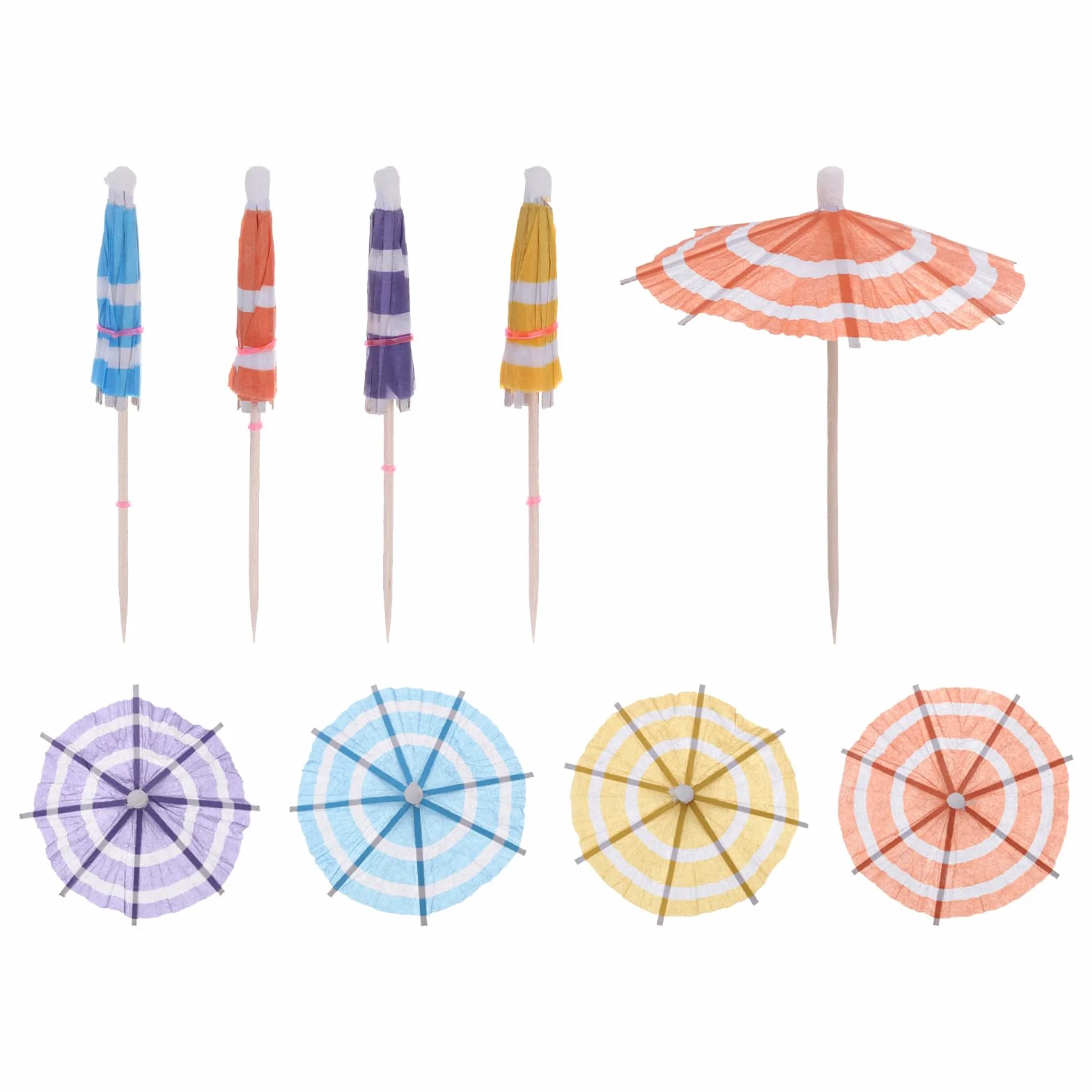 QUARKZMAN 24 sztuki okrągłych parasoli do napojów koktajlowych 99 cm wykałaczki kolorowe mini parasole papierowe do napojów babeczek dekoracji imprez plażowych
