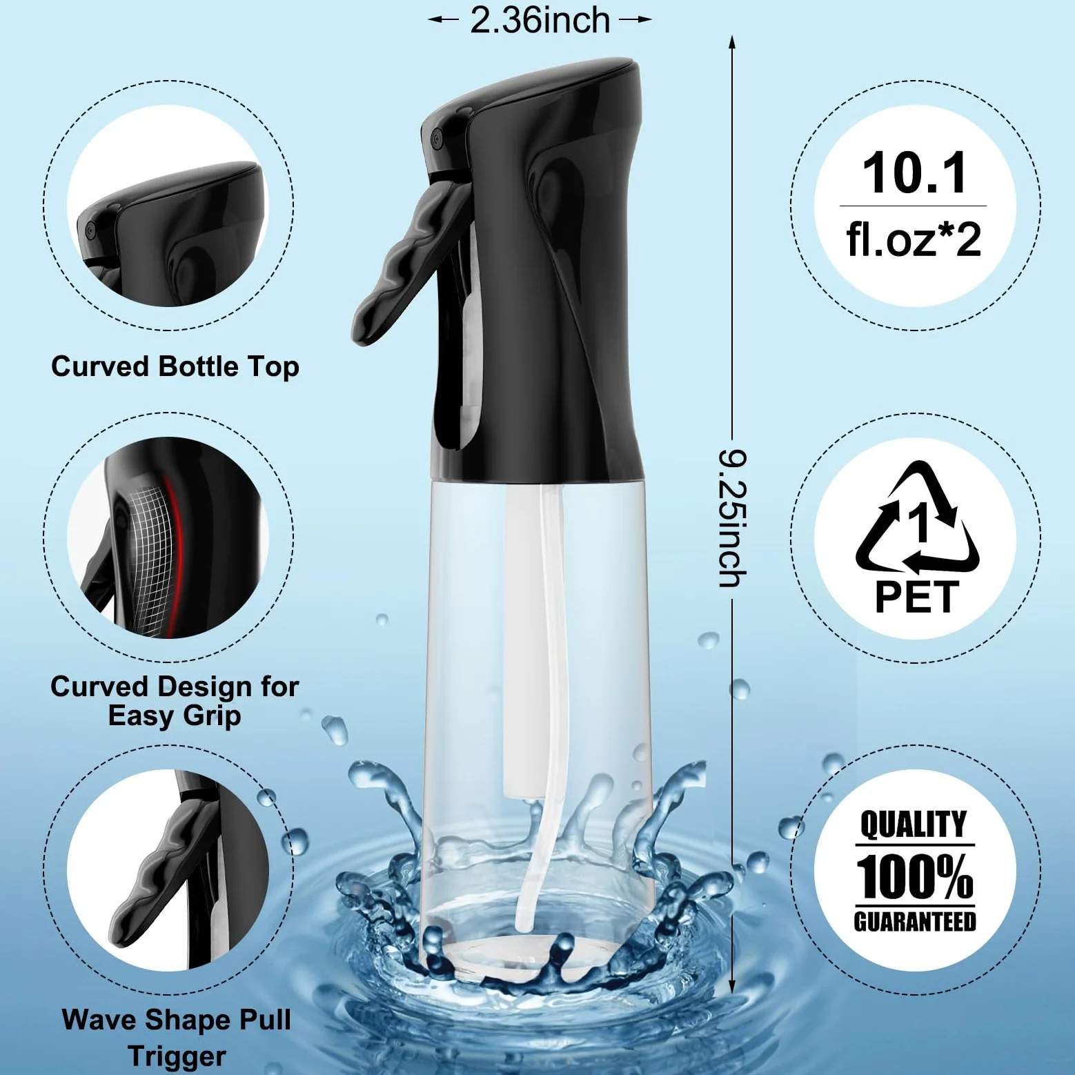Butelka z rozpylaczem do włosów (10 uncji/300 ml) 2 opakowania niezbędnych butelek z rozpylaczem do czyszczenia pustej ultra cienkiej wody, spryskiwacz do stylizacji włosów, roślin ogrodowych,