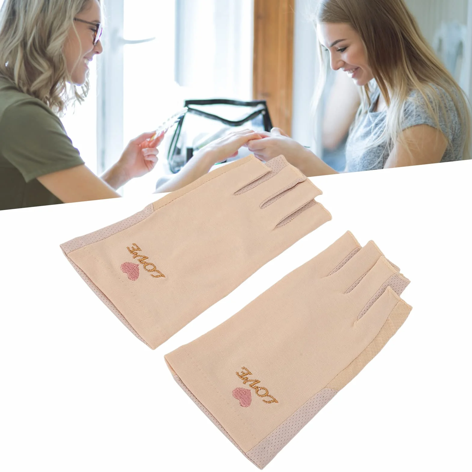 Rękawice Anty UV do Lampy żelowej do Paznokci Rękawice do Manicure Ochrona Przed Promieniowaniem UV Rozciągliwe Oddychające Włókna Bez Palców Bawełniane Rękawiczki do Paznokci(Jasny zółty)