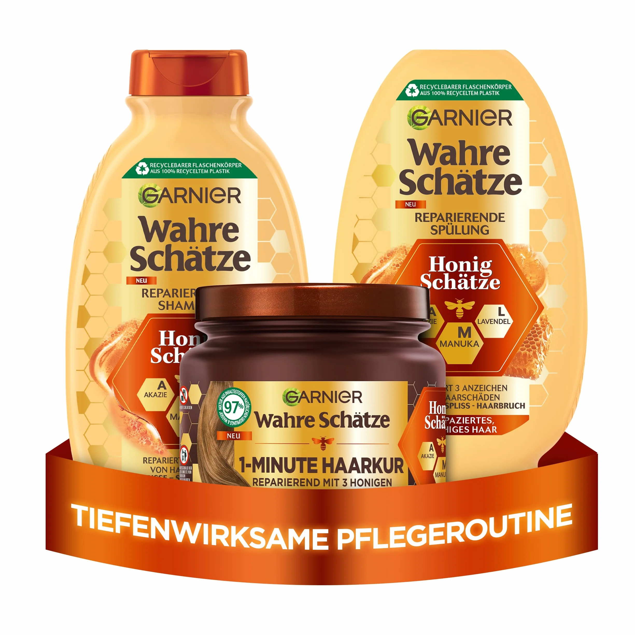 Garnier True Schätze zestaw do pielęgnacji włosów z miodem akacjowym, manuką i lawendą 250 ml 200 ml 340 ml