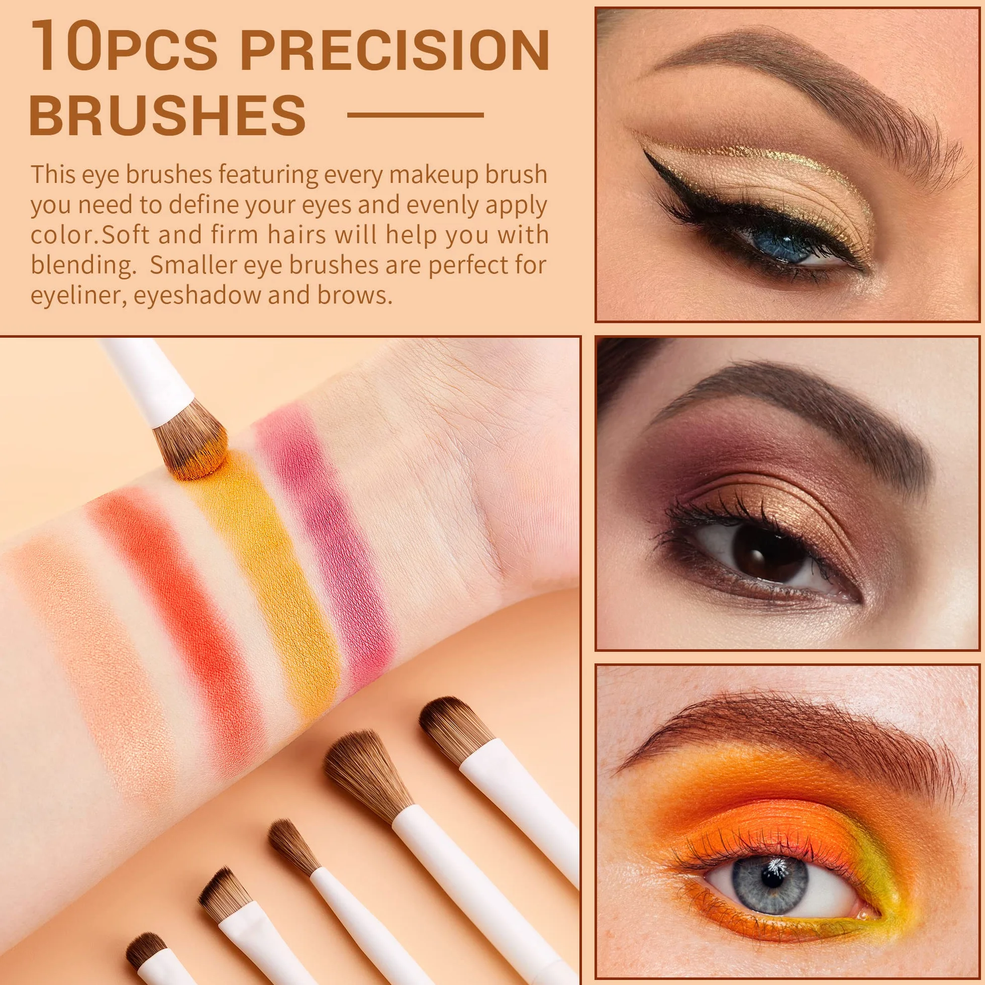 Jessup Precyzyjne pędzle do makijażu 10 szt. zestaw pędzli do makijażu oczu wysokiej jakości syntetyczny cień do powiek korektor eyeliner pędzel do mieszania brwi, jasnoszary T330