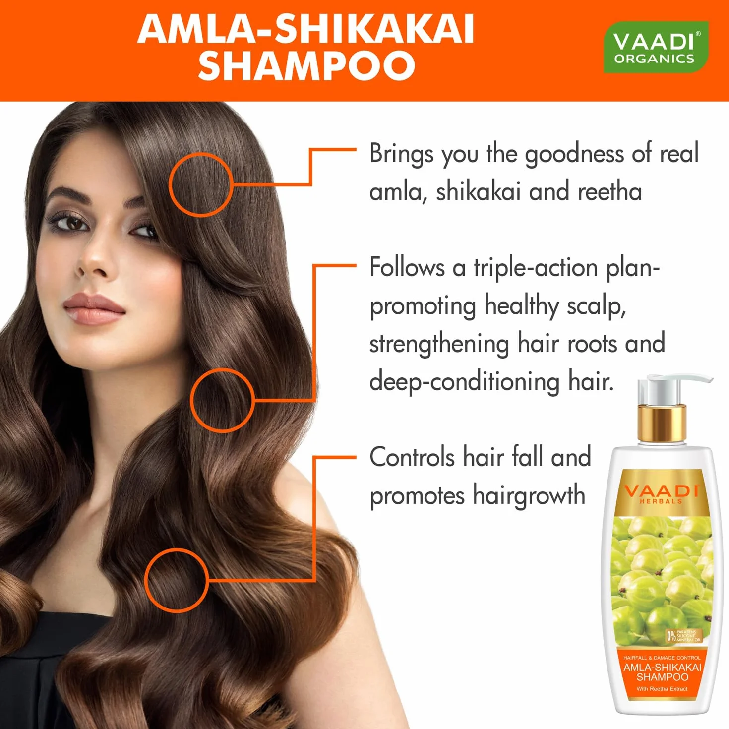 Vaadi Herbals Szampon Amla Shikakai Kontrola wypadania włosów przeciwłupieżowy 350 ml