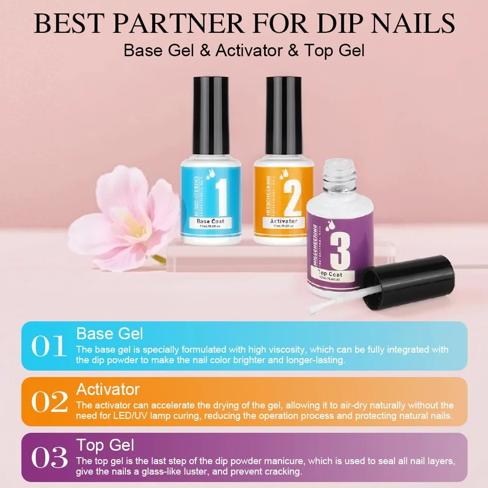 LOPHE Dipping Powder Nail Set 6 kolorów Dip Powder Nail Set mit Base Activator Top Gel, zestaw do paznokci dla początkujących, zestaw startowy do paznokci, prezent dla kobiet (01B)
