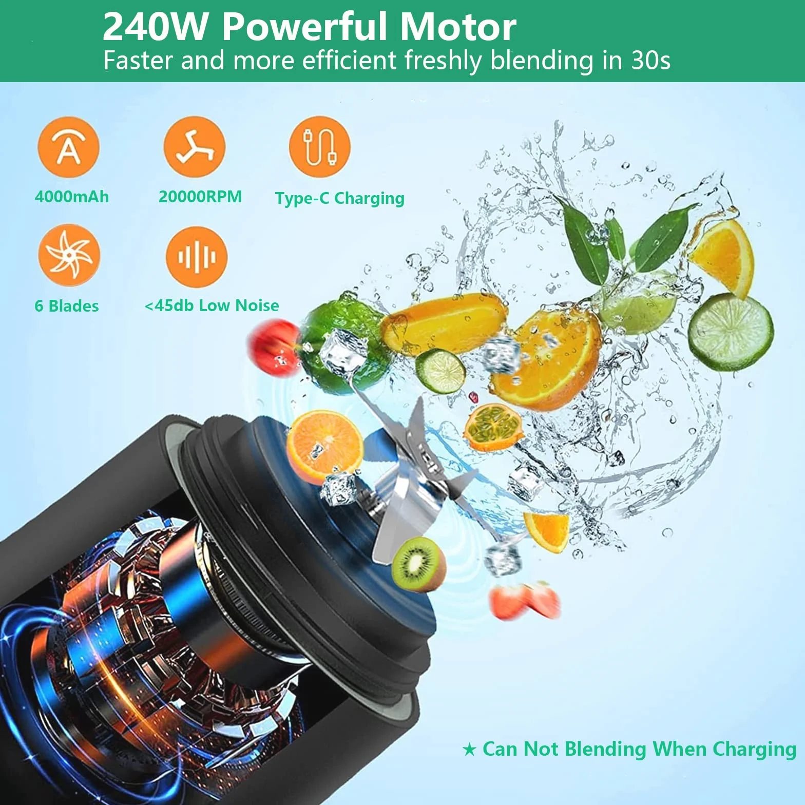 Dreamhigh® Blender Smoothie Maker, przenośny blender 600 ml do koktajli i koktajli z 6 ostrzami, mini blender 4000 mAh może wycisnąć 25 filiżanek soku do biura, na kemping i w podróż