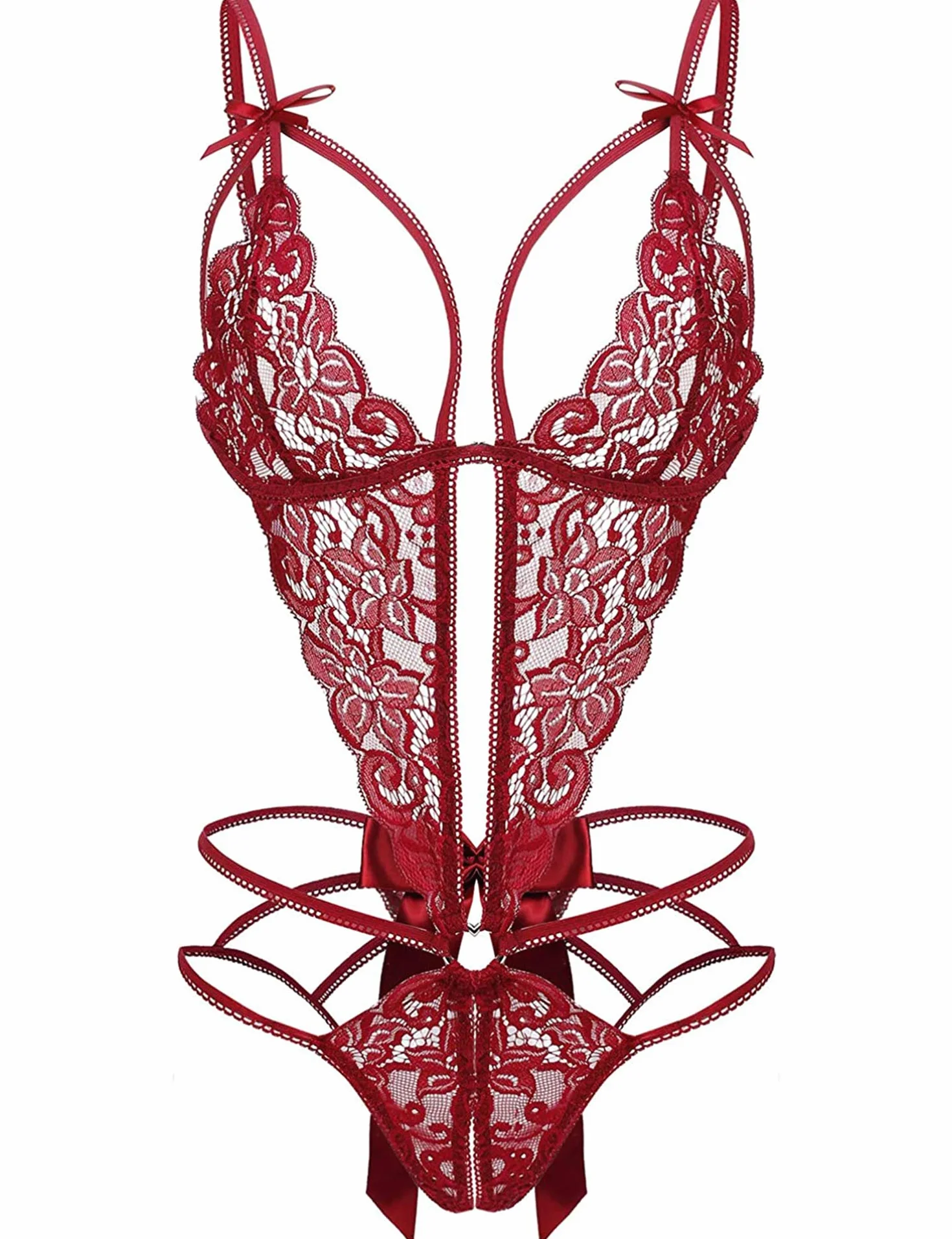 EVELIFE Damska koronkowa bielizna seksowny pasek body z głębokim dekoltem w serek jednoczęściowy Teddy Babydoll Mini Body