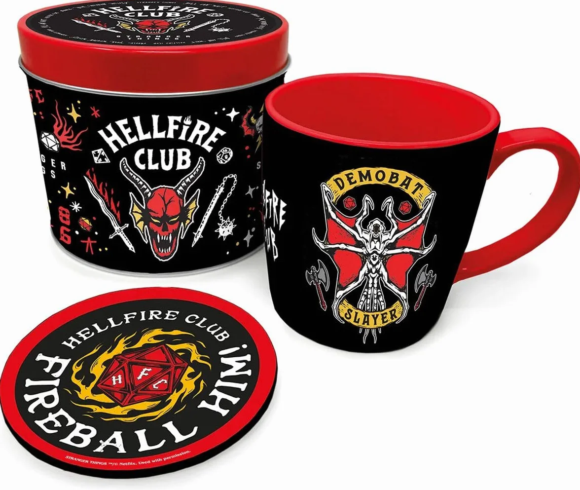 STRANGER THINGS (HELLFIRE CLUB) GIFT SET: MUG & COASTER IN KEEPSAKE TIN / zestaw prezentowy Stranger Things (Hellfire club): filiżanka plus podkładka w ozdobnej puszce