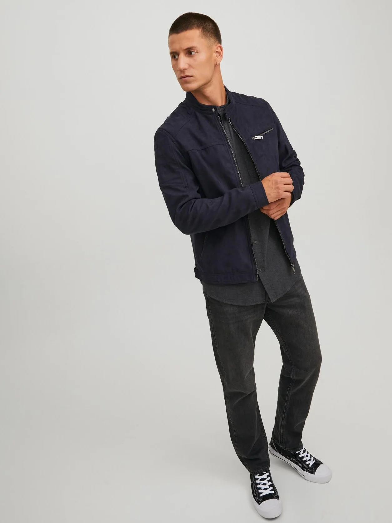 Kurtka mêska JACK & JONES Kurtka ze skóry sztucznej Biker Blouson Bomberjacke JJEROCKY Design Coat Kurtka wiosenna