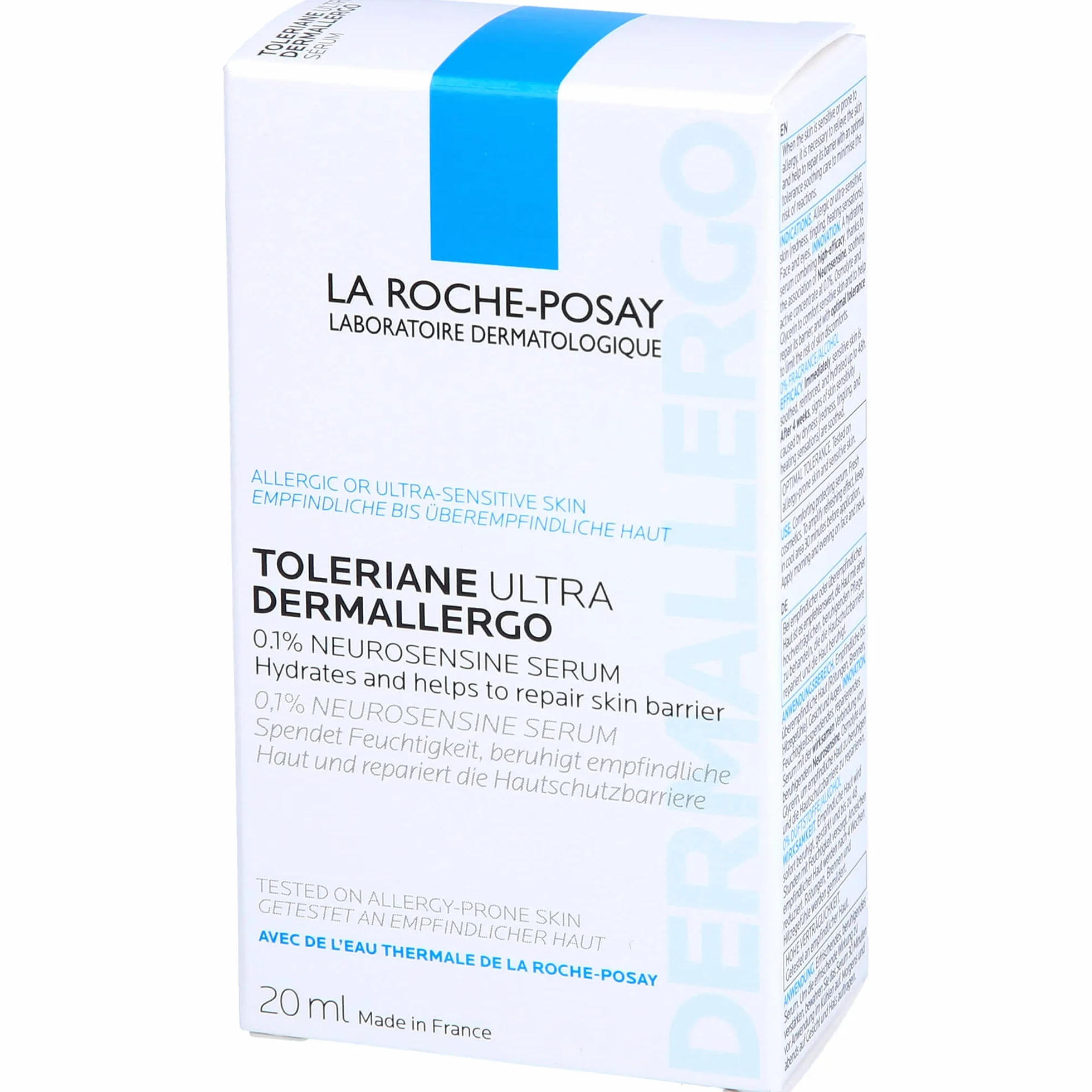 La Roche-Posay Toleriane Ultra Dermallergic, Serum kojące do twarzy i oczu, odpowiednie dla skóry alergicznej, łagodne i regenerujące, formuła z neurosenyną, osmolitem i wodą termalną, 20 ml