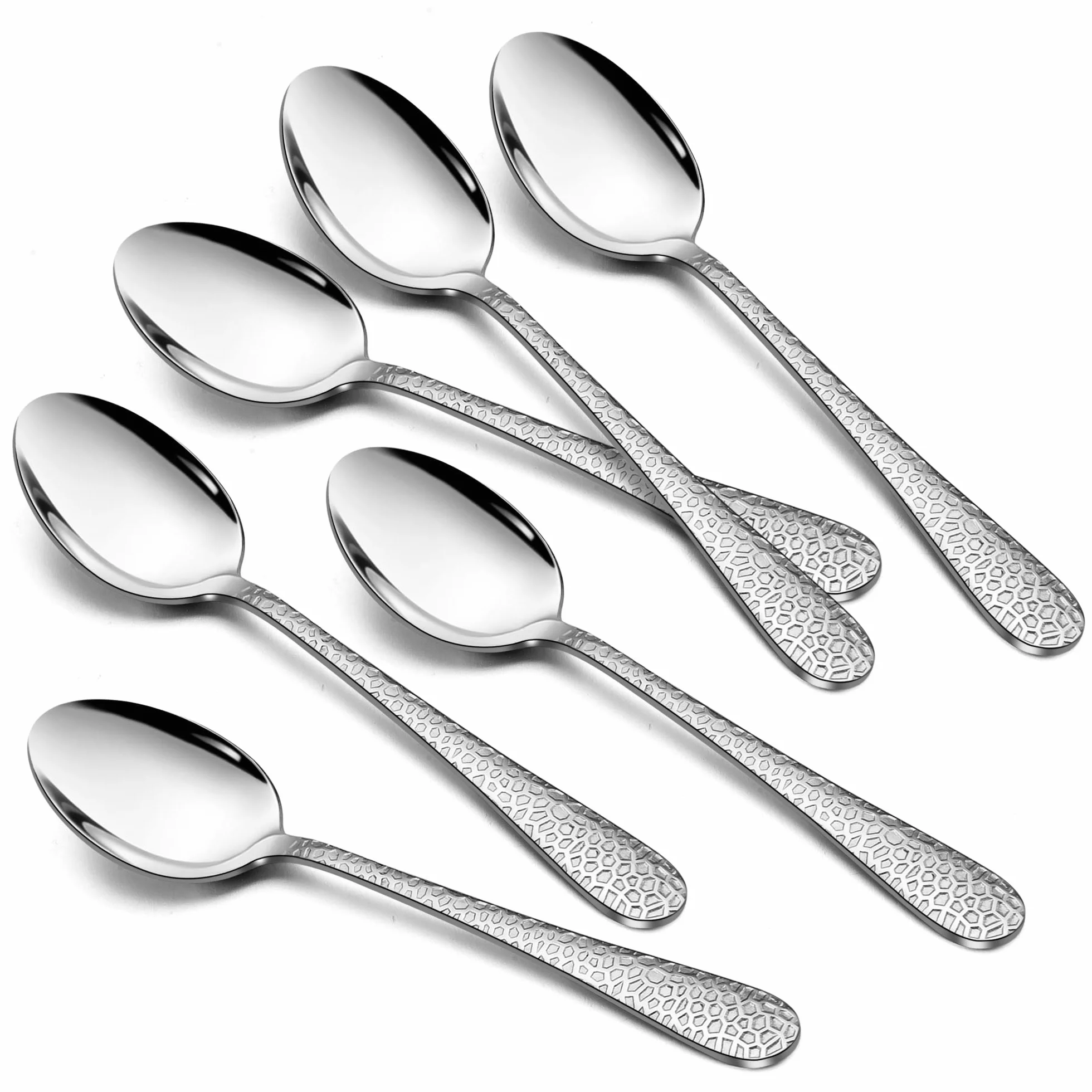 HaWare Łyżeczki do kawy, ze stali nierdzewnej, łyżeczki deserowe, 6 sztuk, 15 cm, do domu/restauracji/hotelu, polerowane na wysoki połysk, nadają się do mycia w zmywarce, młotkowany uchwyt