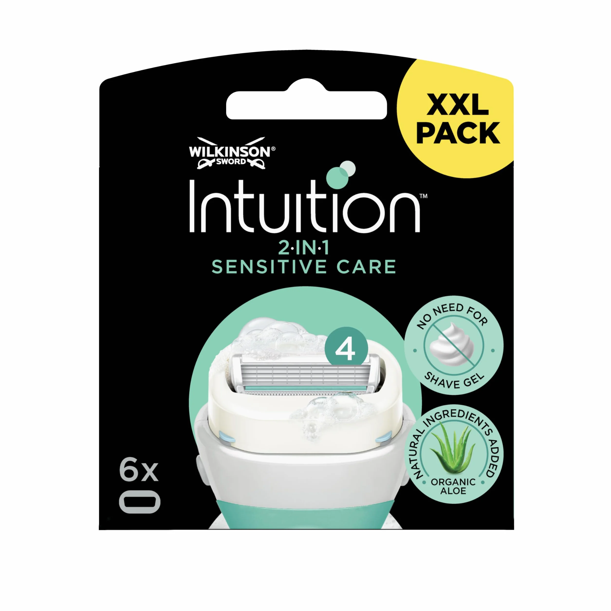 Wilkinson Sword Intuition 2 w 1 Sensitive Care żyletki do golenia dla kobiet, powiew aloesu, golarka do codziennego golenia, 6 sztuk