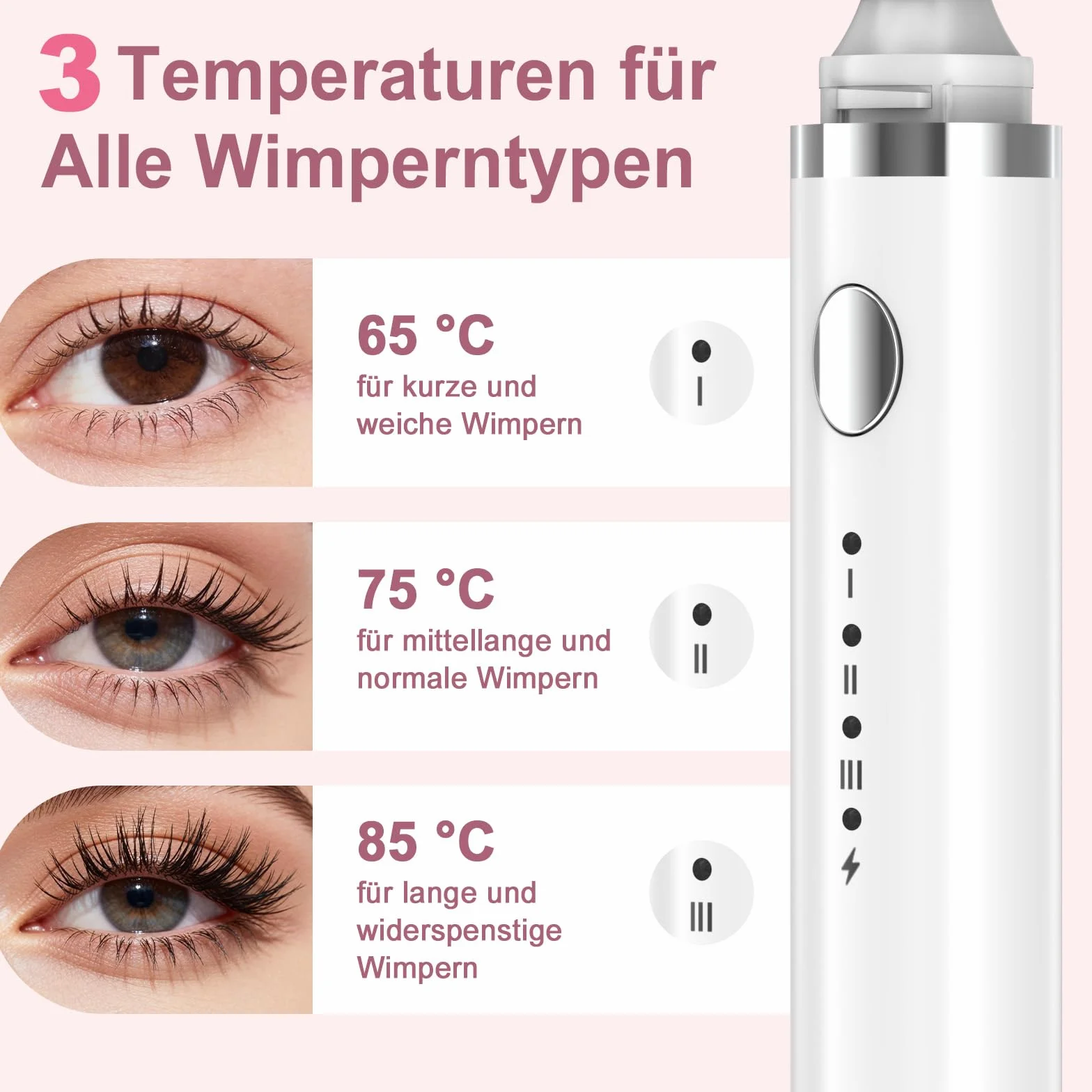 Elektryczna zalotka do rzęs 3 w 1, podgrzewana, USB C, 3 temperatury, szybkie nagrzewanie 10s, biała