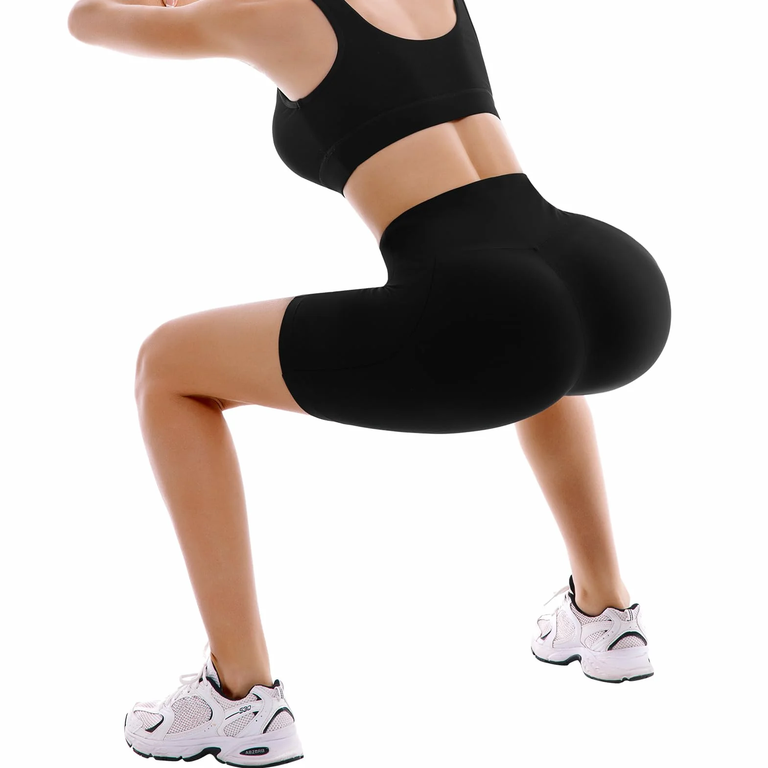 SINOPHANT 2-pak damskich spodni rowerowych z kieszeniami, krótkie spodenki z wysokim stanem, legginsy na lato, do uprawiania sportu, fitnessu, jogi