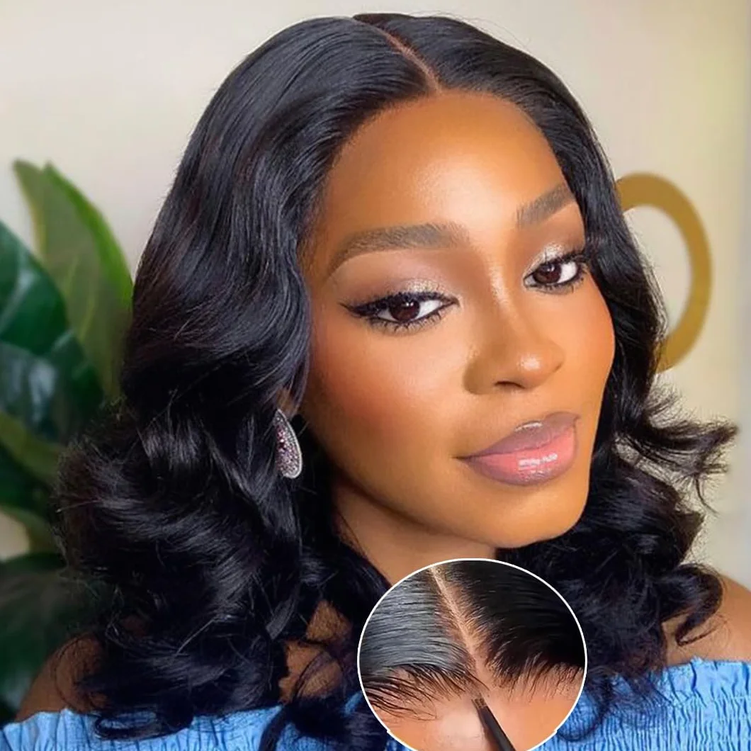 Wear and Go Glueless Wigs Human Hair 4x4 HD Lace Front Pre Cut Body Wave Natural Hairline 180 Density 14 inch