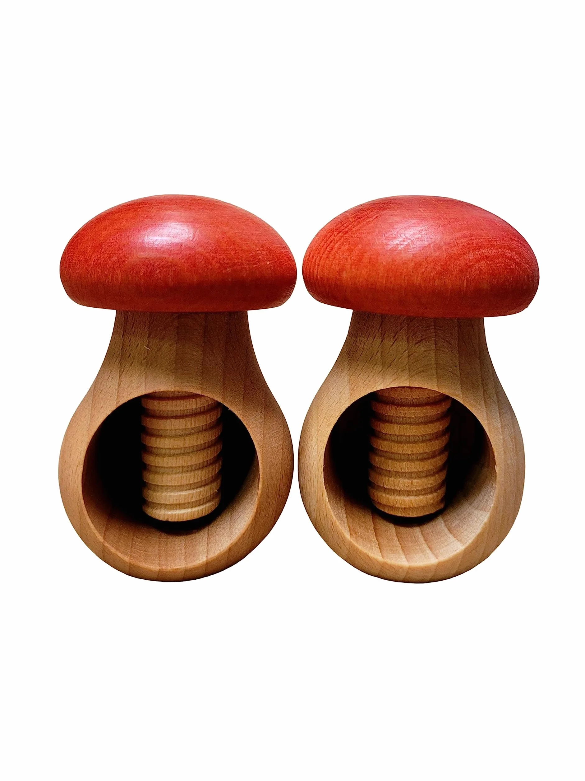 Wooden World 2 x dziadek do orzechów z naturalnego drewna bukowego - bardzo solidny grzyb czerwony