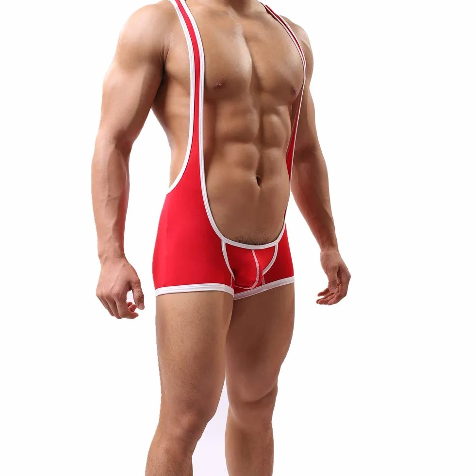 CSMARTE Jockstrap Seksowny kombinezon męski z szelkami do zapasów, Czerwony, XL