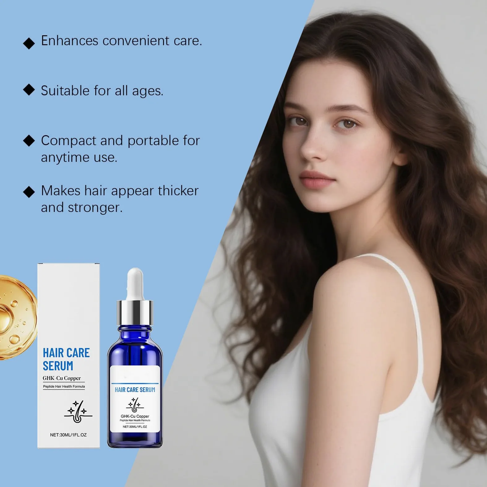 Ghk-Cu serum do włosów z peptydu miedzianego Ghk-Cu, serum do włosów suchych, zniszczonych włosów, wzmacnia i pogrubia włosy, wspomaga nawilżenie w przypadku suchej skóry głowy, nie natłuszcza. (3 szt