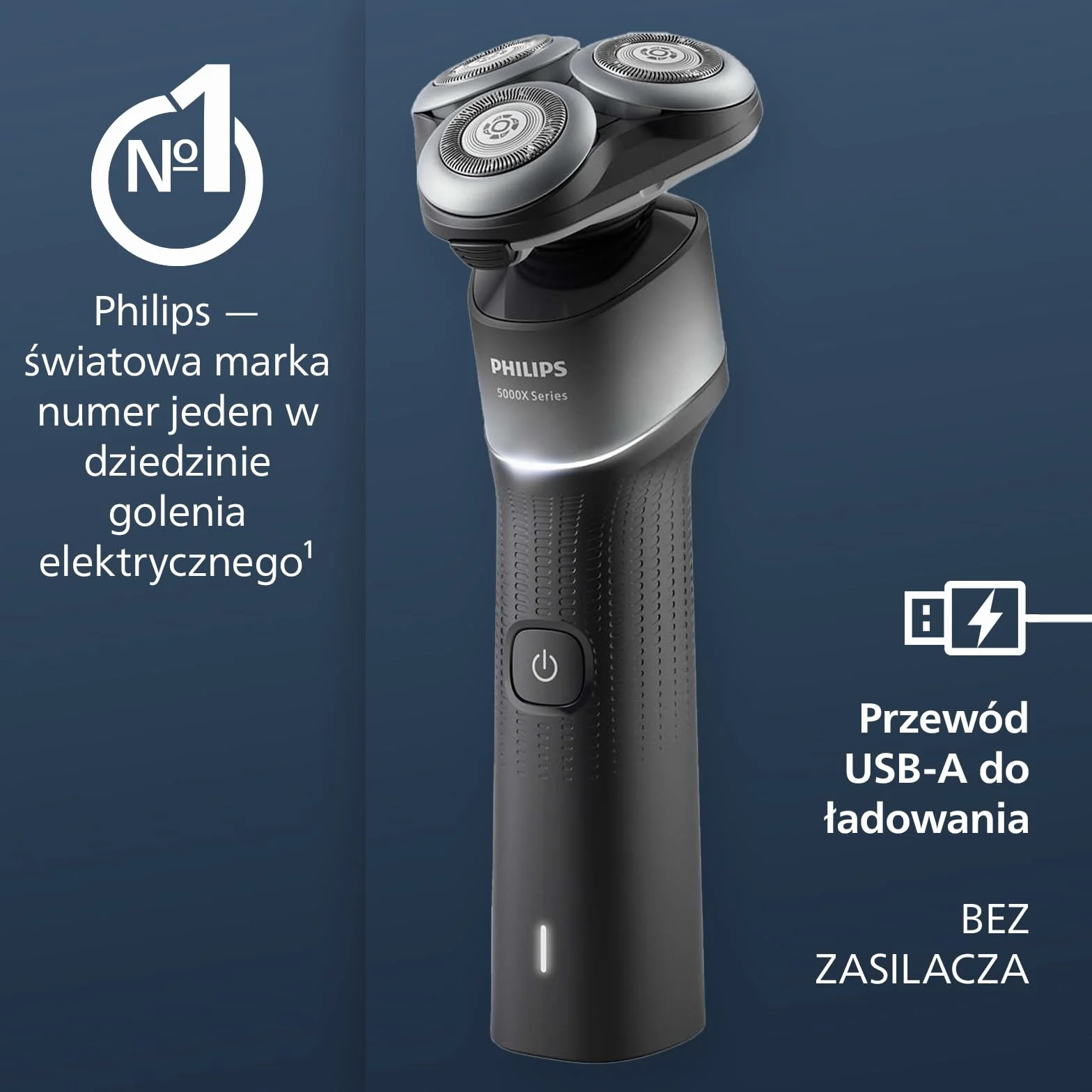 Philips Golarka Elektryczna z Serii 5000X, Golenie na Mokro i Sucho, Technologia Skin Protect, Elastyczna Głowica 360, 1 godz. Ładowania/5 min., Quick Charge, P-Cap, Srebrny, Model X5004/00