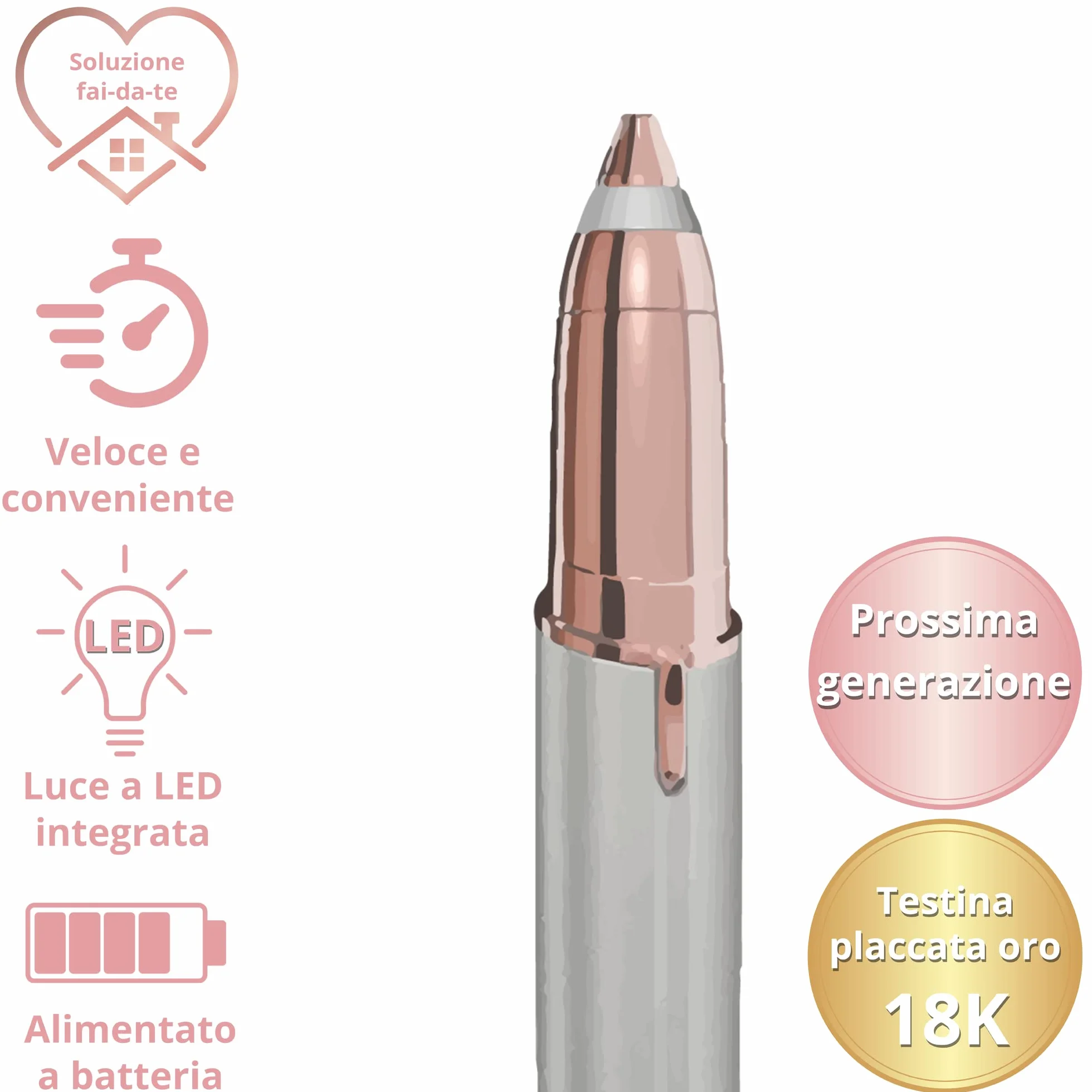 Finishing Touch Flawless Brows precyzyjny trymer do brwi, elektryczny depilator do włosów z hipoalergiczną, pozłacaną głowicą 18-karatową do skóry wrażliwej – bateria w zestawie, kolor biały