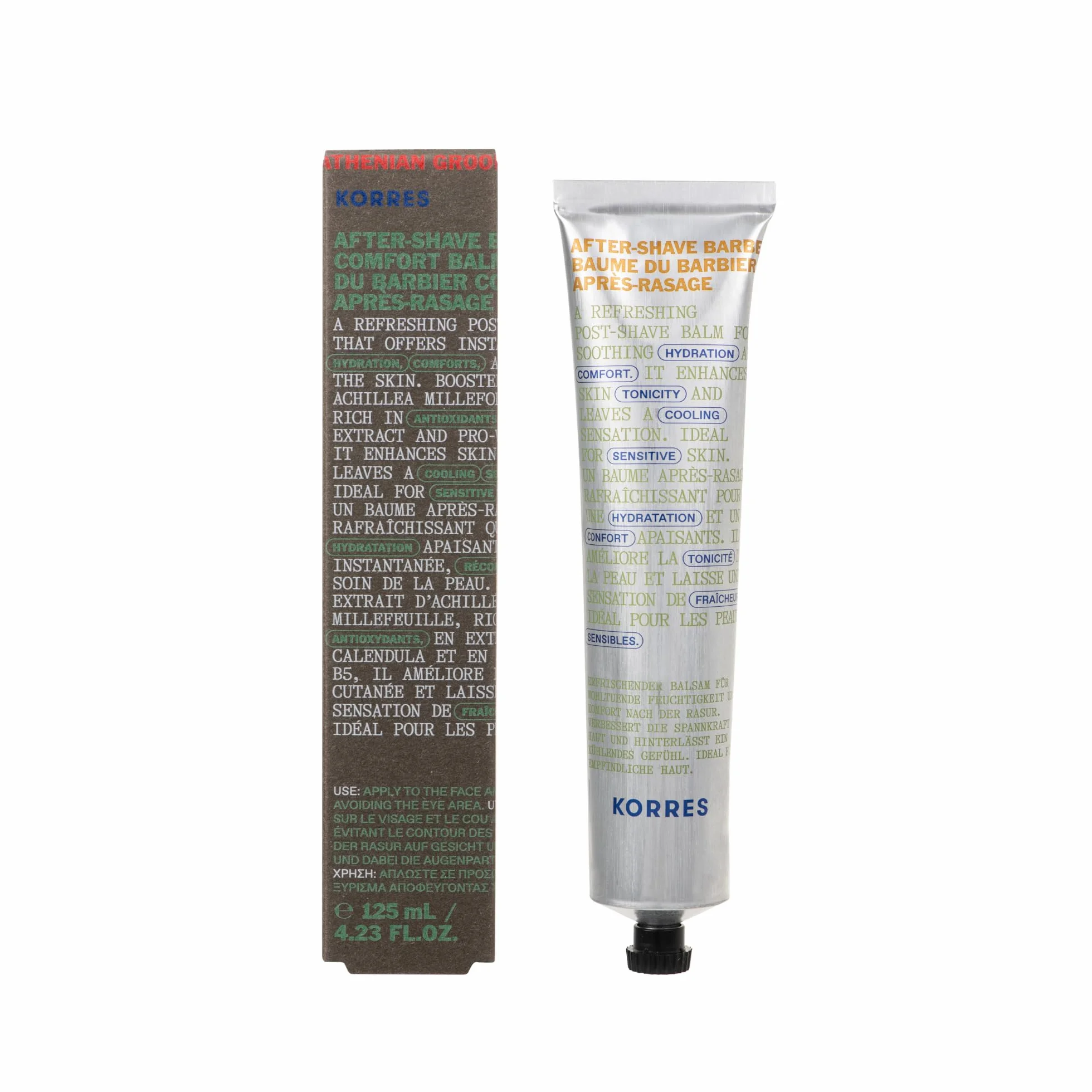 KORRES Athenian Grooming kojący balsam po goleniu dla mężczyzn, odświeżająca pielęgnacja skóry po goleniu, działa nawilżająco, uspokajająco i chłodząco, 125 ml