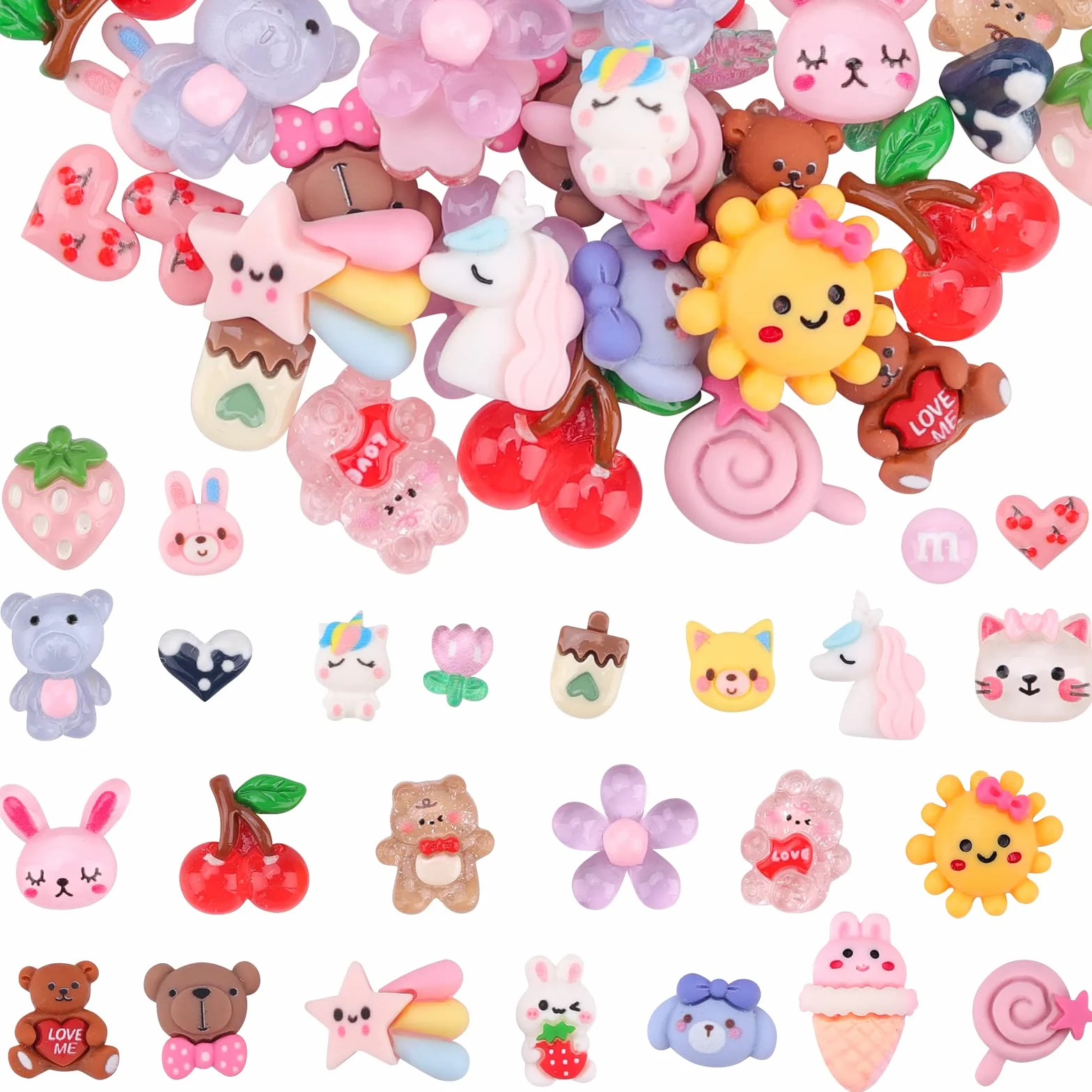 EBANKU Kawaii, płaskie plecach, urocze cukierki, zwierzęta, 100 szt., do samodzielnego wykonania biżuterii, 100 szt