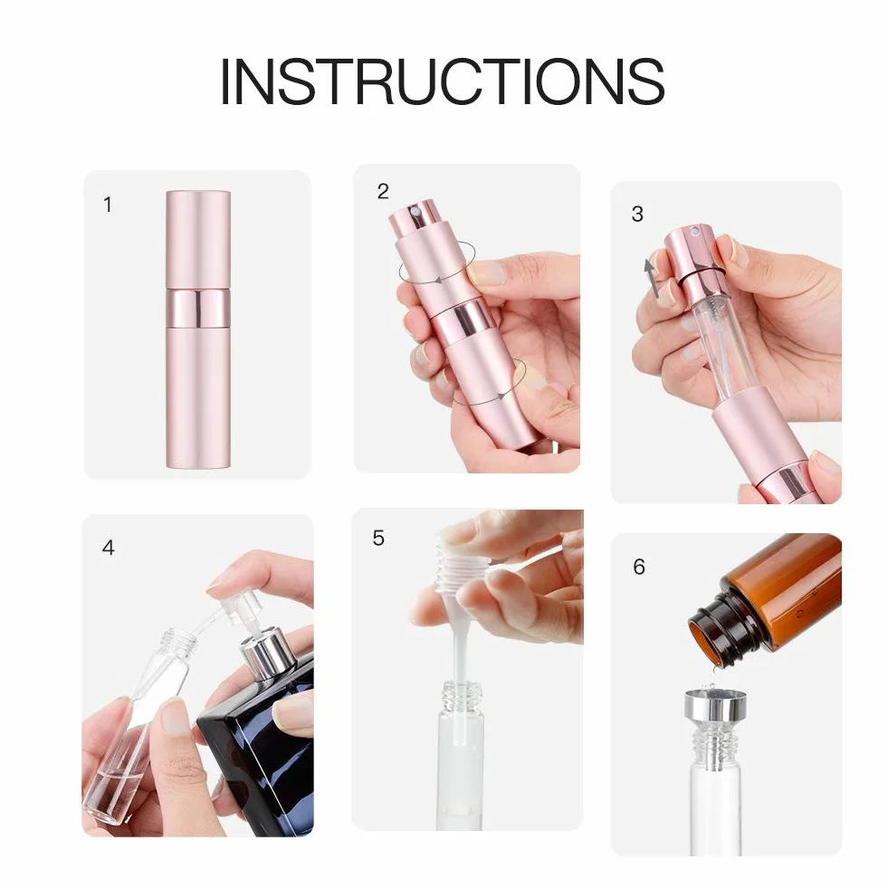 Toureal Podróżny Atomizer do Perfum Wielokrotnego Użytku - Mini Szklana Butelka do Aftershave dla Kobiet i Mężczyzn - Przenośny Dozownik (Różowy, 3 szt.)