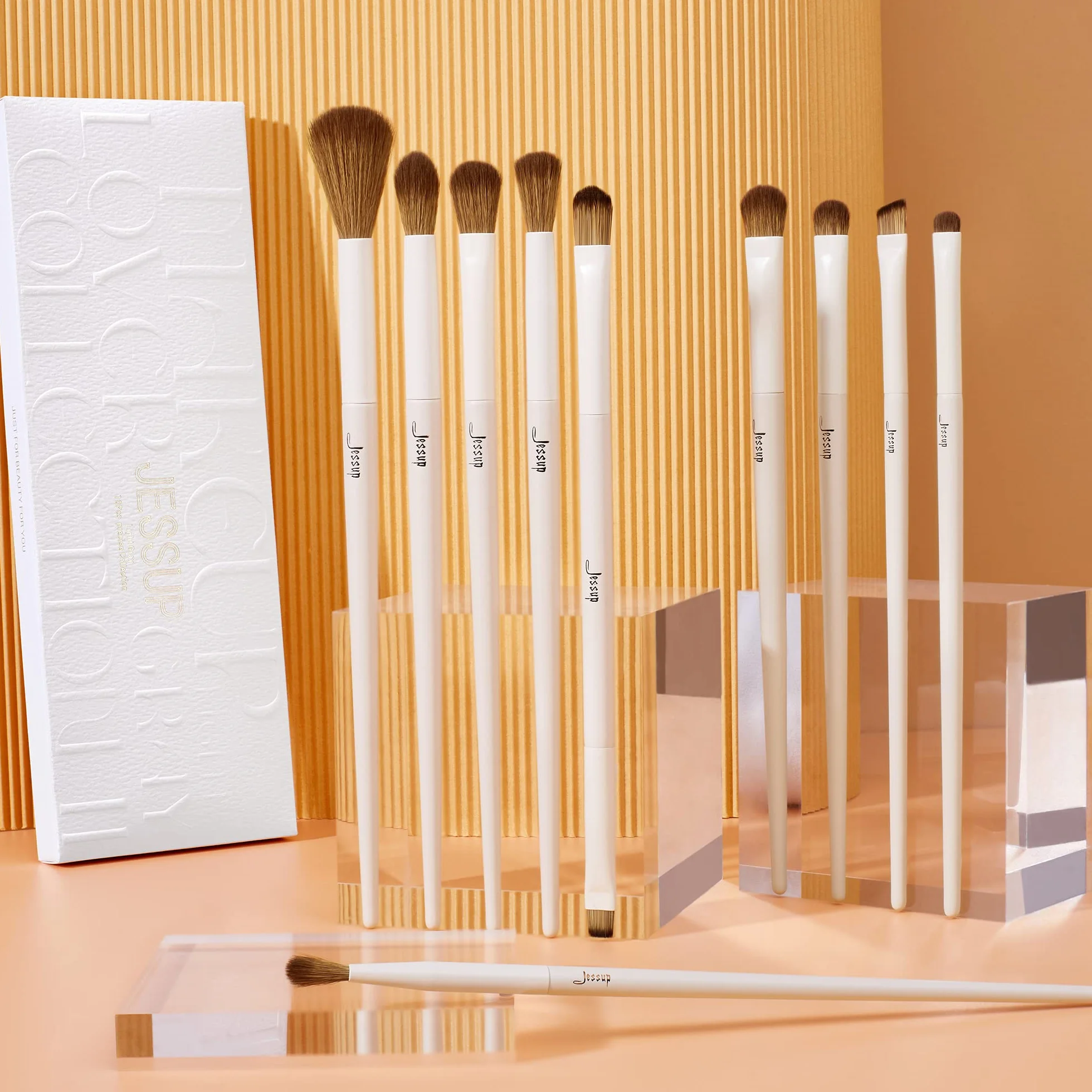 Jessup Precyzyjne pędzle do makijażu 10 szt. zestaw pędzli do makijażu oczu wysokiej jakości syntetyczny cień do powiek korektor eyeliner pędzel do mieszania brwi, jasnoszary T330