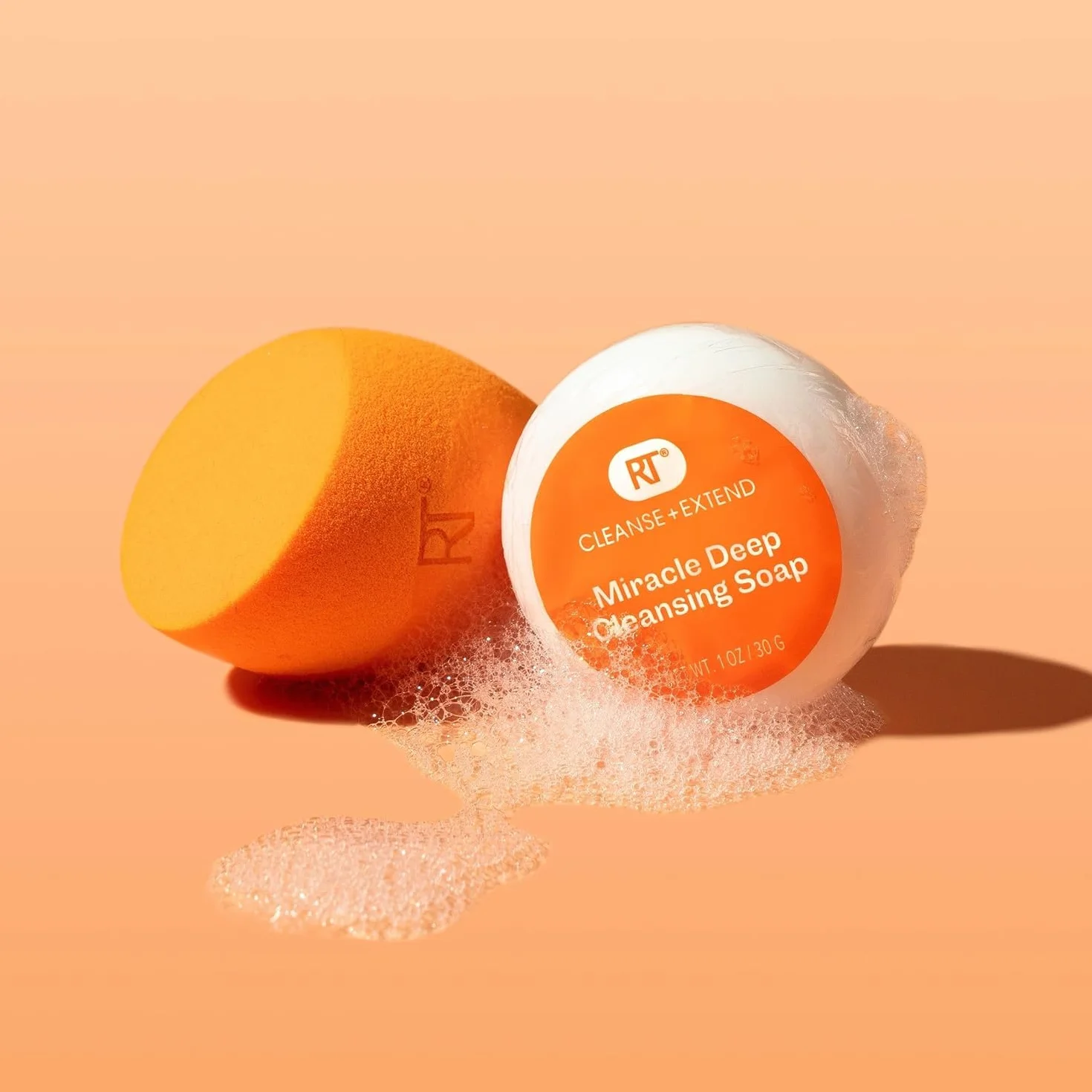 Real Techniques Miracle Blend + Cleanse 3 Piece Set, Makeup Sponge For Blending Foundation & Solid Soap For Deep Cleaning Sponges, Includes Travel Storage Tote, Cruelty-Free, & Latex-Free