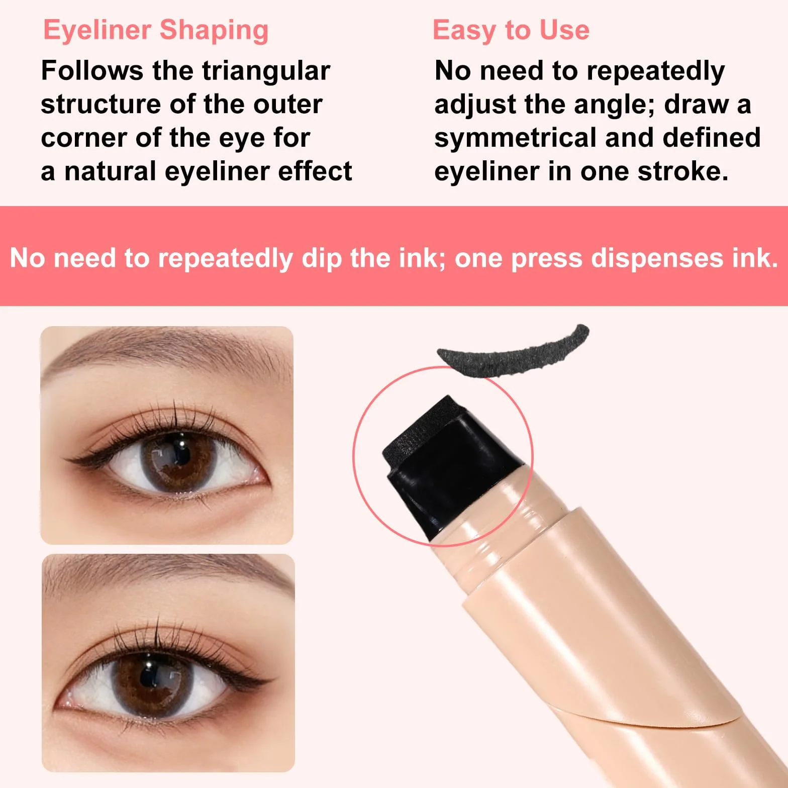 2szt Składane Stemple do Eyelinera, Dwustronny Czarny Płynny Eyeliner w Żelu w Formie Stempla dla Początkujących Łatwe Rysowanie Wykwintnego Makijażu