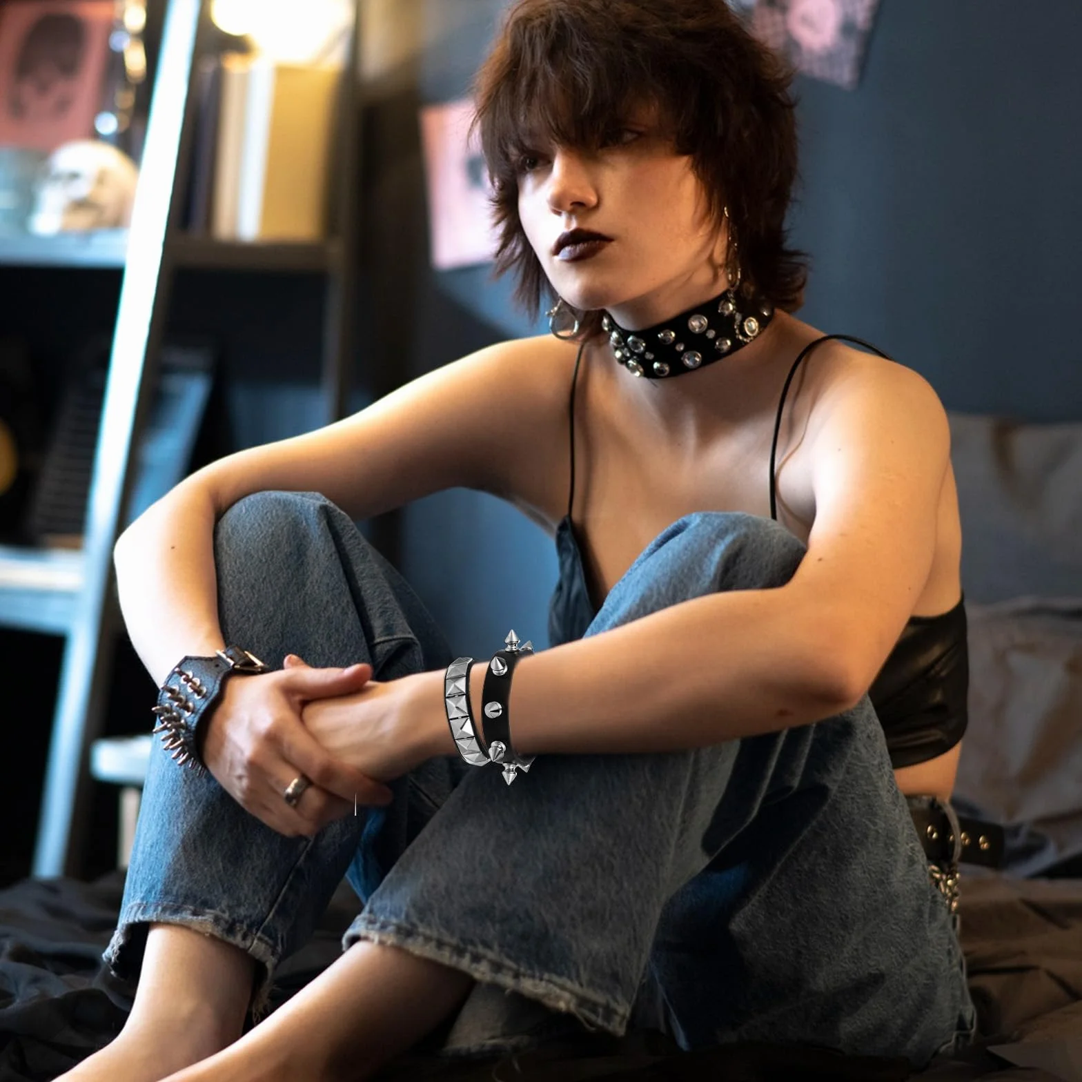 3 szt. bransoletek z kolcami, zestaw bransoletek z ćwiekami punk rock, skórzana bransoletka z kolcami dla mężczyzn, biżuteria z mankietami na ramię dla kobiet, akcesoria z lat 80., alternatywna
