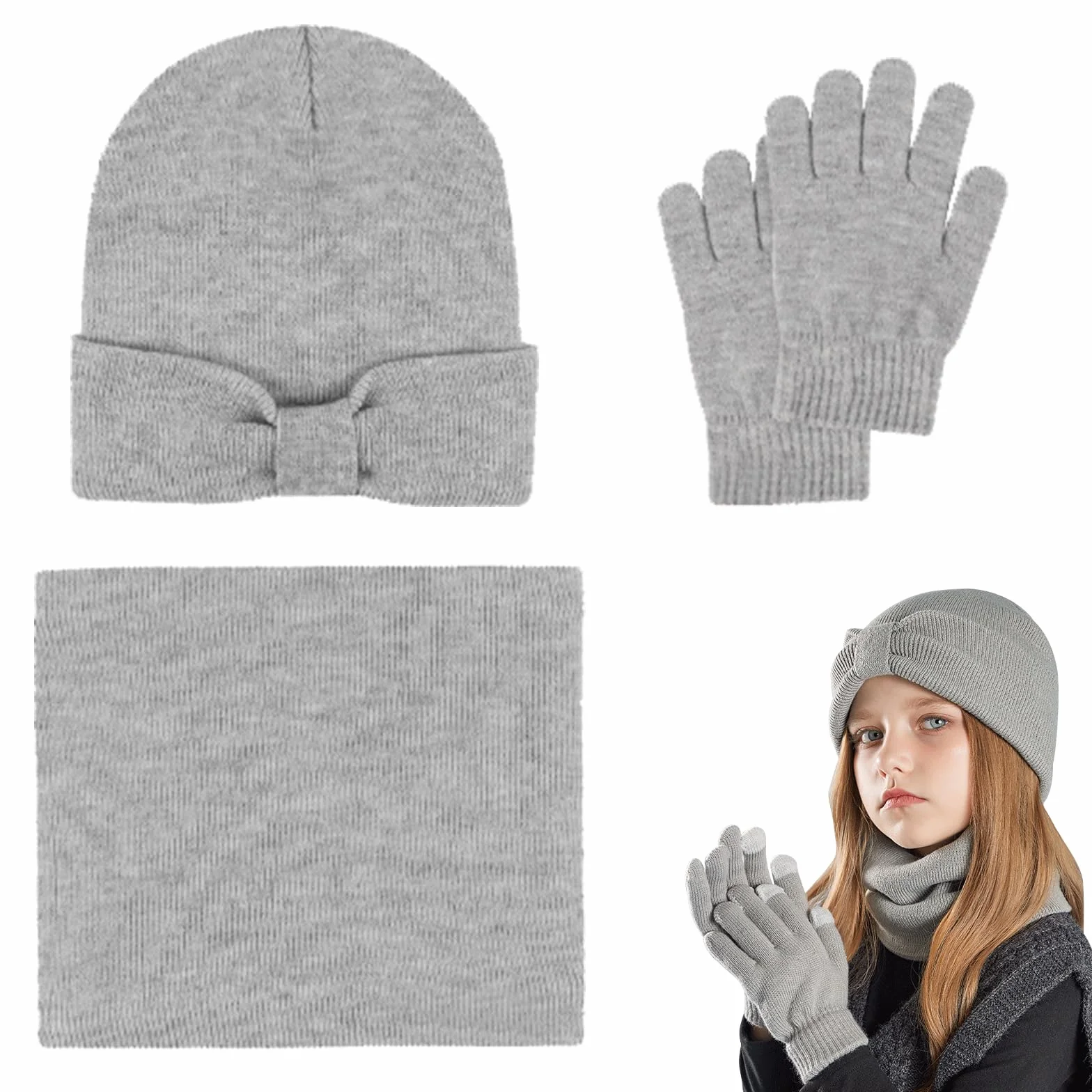 Dziecięca czapka zimowa, szalik, rękawiczki, zestaw 3 w 1, dzianinowa czapka polarowa, szalik, rękawiczki zimowe, czapka beanie, zestaw dla dzieci, chłopców i dziewczynek