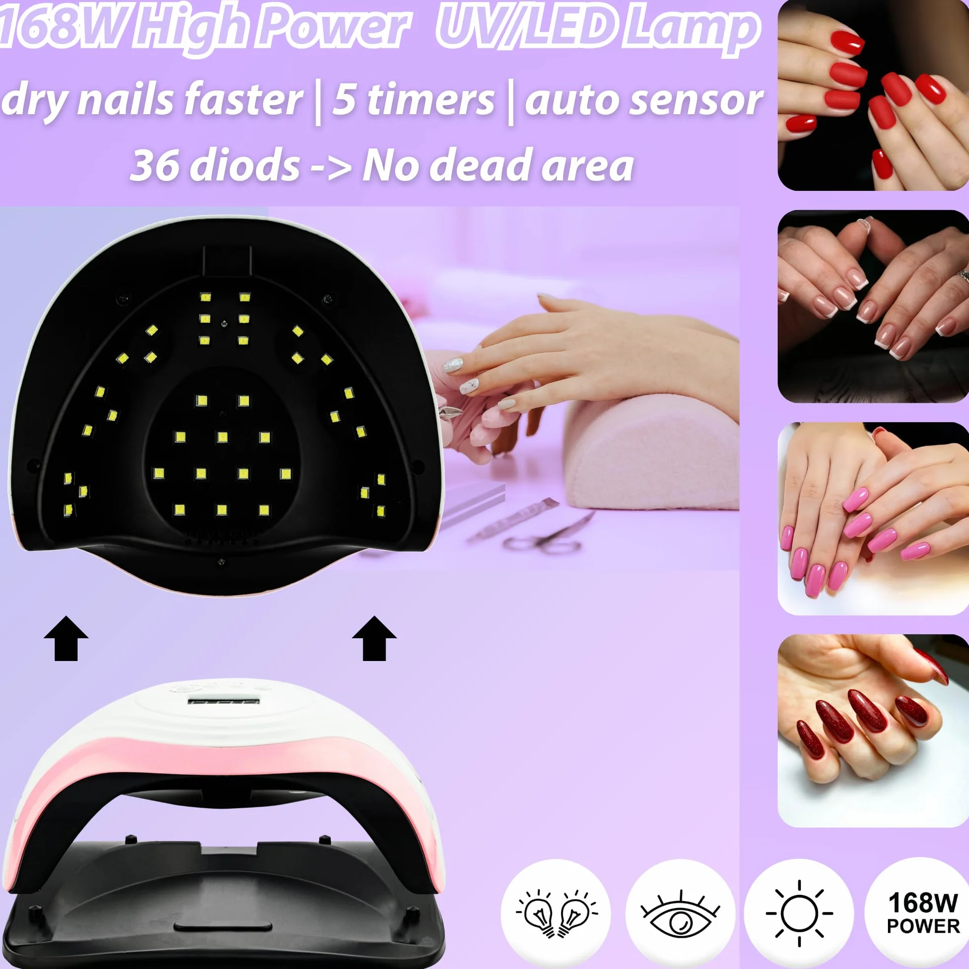Lampa do paznokci żelowych 168W z timerem i czujnikiem LCD