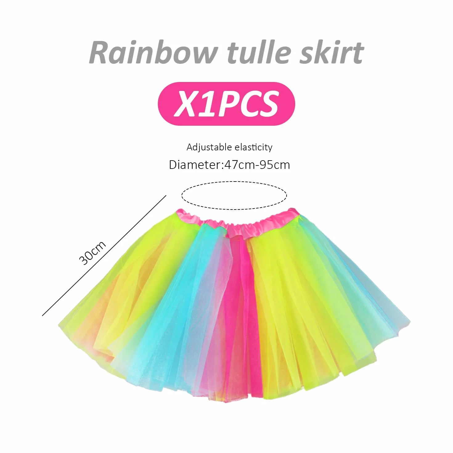 Tęczowa spódnica tiulowa, miękka, puszysta tutu, neonowa sukienka imprezowa dla dziewcząt, odzież dziecięca w stylu lat 80., tutu do tańca z elastyczną tasiemką, 1 sztuka
