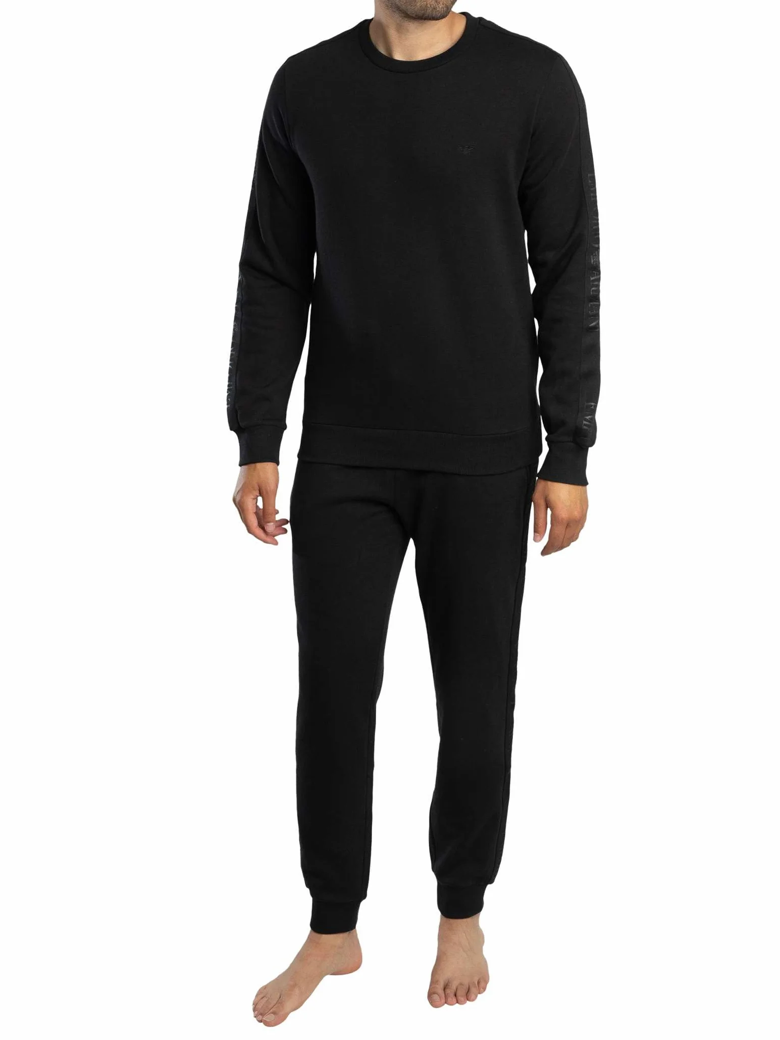 EMPORIO ARMANI Męski dres typu basic frotte, czarny, rozmiar M, Czarny, M