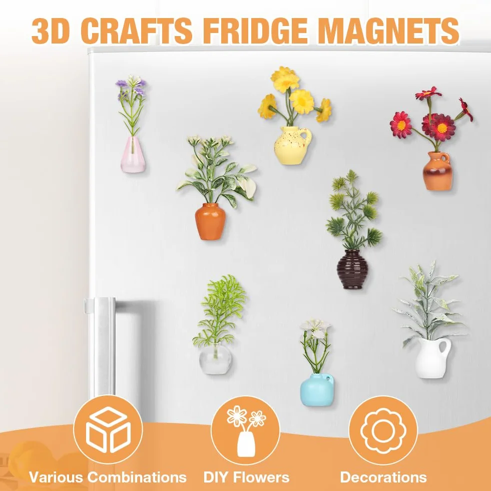 Flintronic Mini wazon z magnesem, 8 sztuk "zrób to sam", ceramiczne wazony 3D, magnesy na lodówkę, magnesy z tworzywa sztucznego, suszone kwiaty, magnetyczne, mini magnesy z żywicy, na akcesoria do