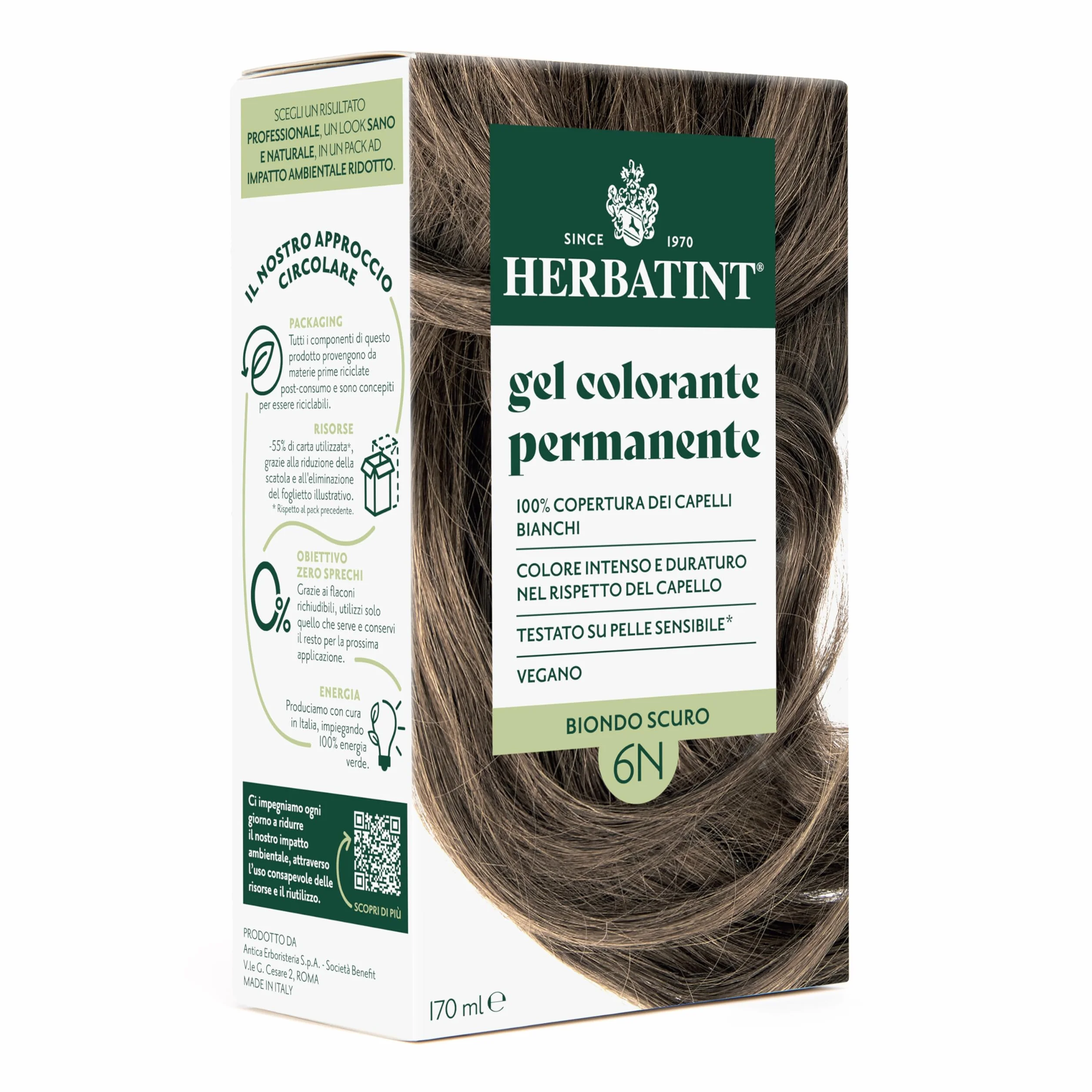 Herbatint Żel do farbowania włosów 6N ciemny blond 170 ml bez amoniaku 100% białe włosy wrażliwa skóra 8 naturalne ekstrakty organiczne