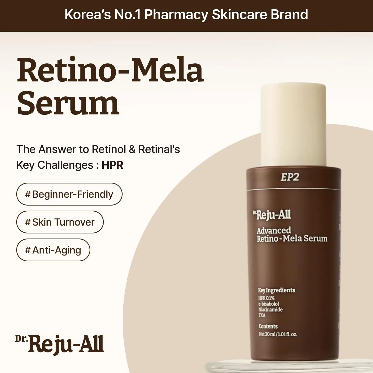 Dr.Reju-All Mela Serum Hpr Zaawansowane Retinol Serum Do Twarzy, Przeciw Starzeniu, Minimalizator Porów, Najnowsza Generacja Koreańska Pielęgnacja Skóry Z 10% I 4% Txa, 30 Ml