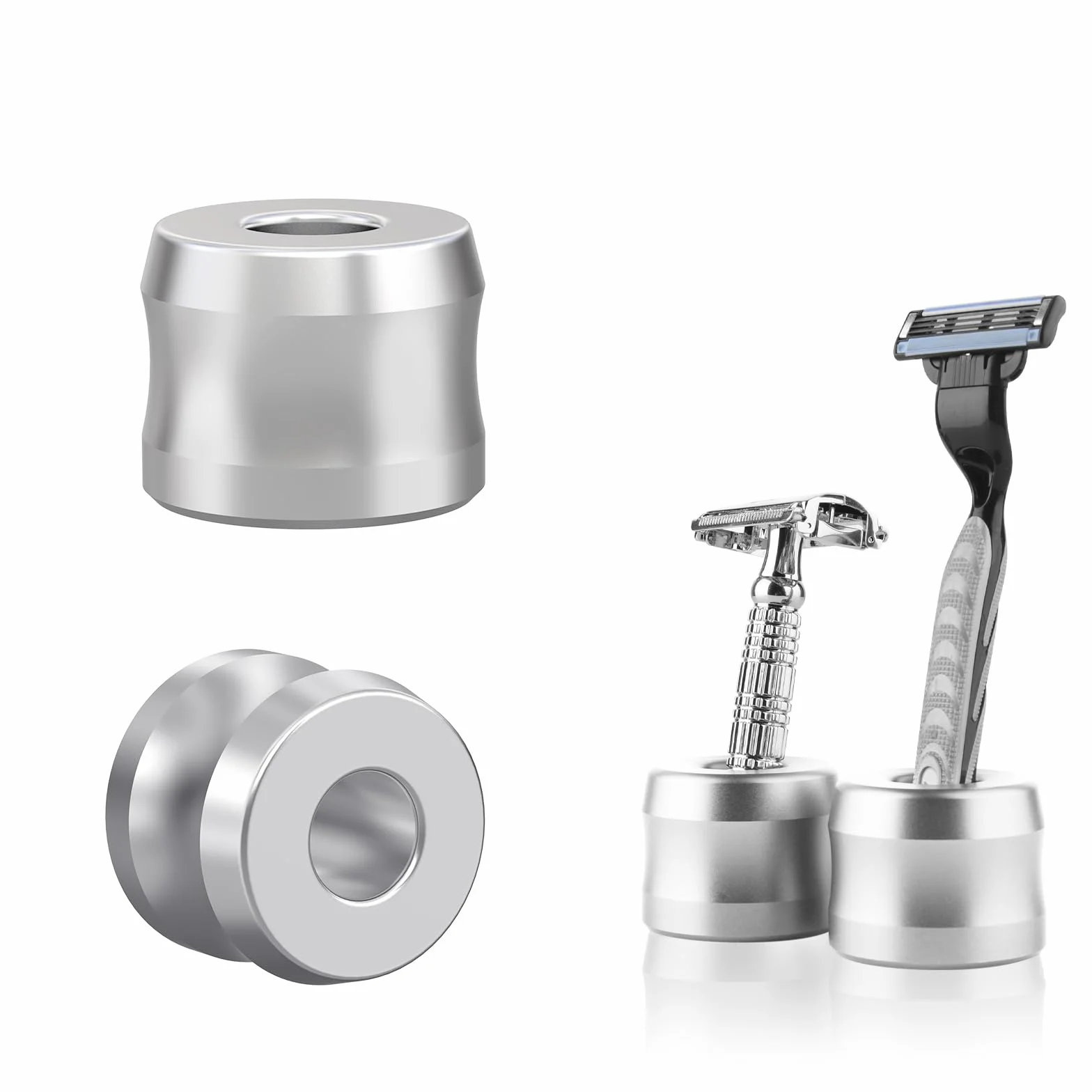 Linkidea Stojak na golarkę bezpieczeństwa, średnica otworu 18,5 mm, ze stopu aluminium, męski stojak do golenia na blaty łazienkowe, srebrny