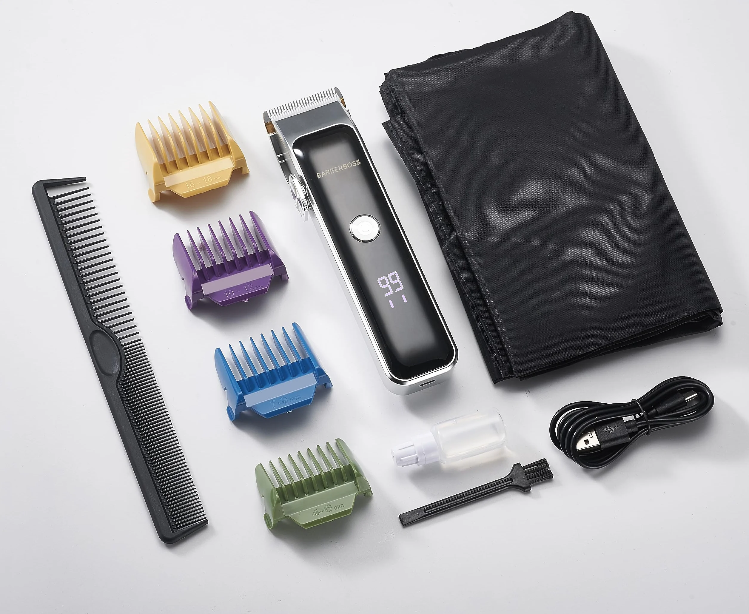 BarberBoss Profesjonalny trymer do twarzy do brody i włosów, kompaktowa konstrukcja, precyzyjne pokrętło, 2 ustawienia prędkości, ładowanie USB, ostrze ceramiczne i tytanowe, wyświetlacz LED, QR-2089