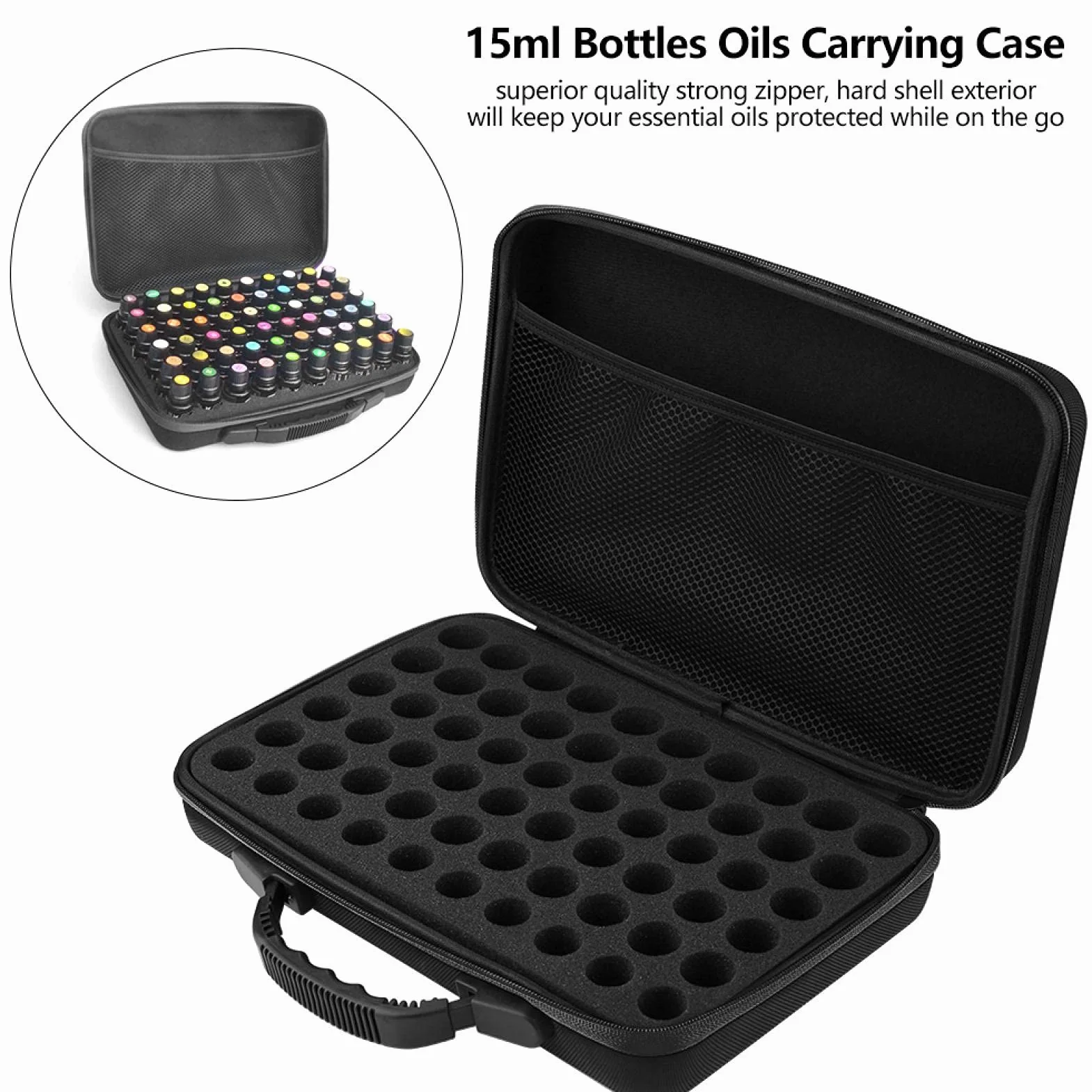 Przechowywanie olejków eterycznych 60 siatek etui do przenoszenia olejków eterycznych twarda obudowa na olejki eteryczne etui podró?ne torba na butelki 5 ml, 15 ml (czarne)