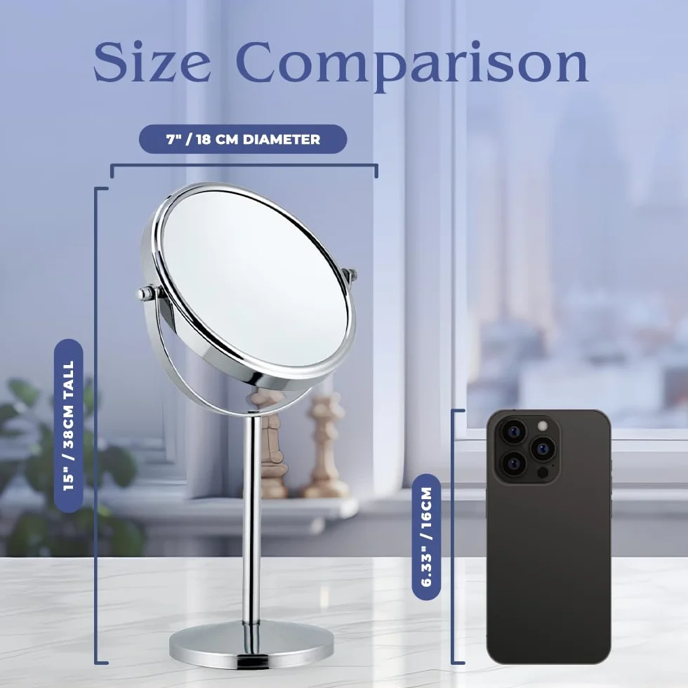 MIRRORVANA Lustro powiększające x10, okrągłe lusterko do łazienki, lusterko stołowe do makijażu z obrotem 360, lusterko powiększające na stojaku 10 razy i 1 raz, 18cm