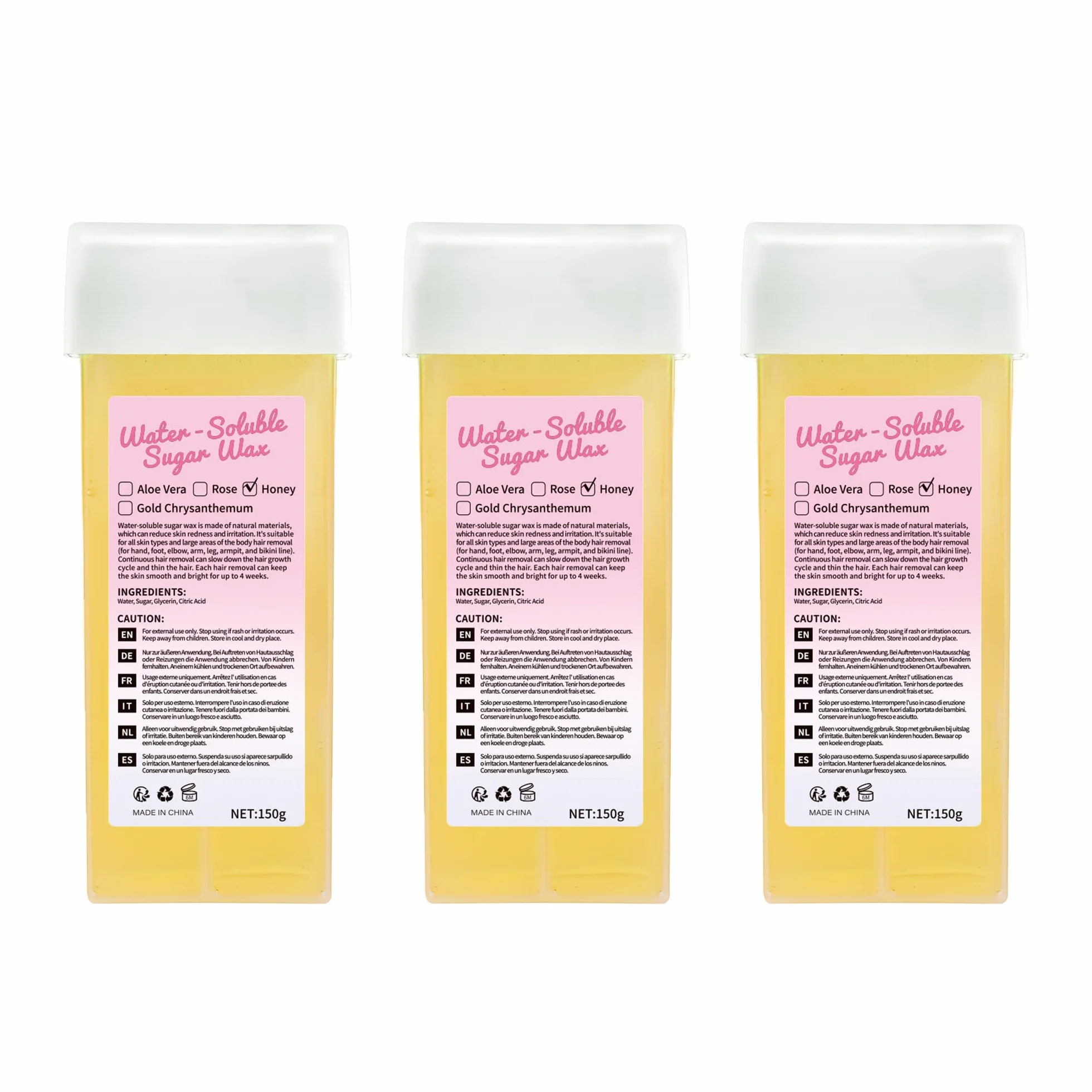 Beauty7 Zestaw wkładów woskowych Roll-on Wax, wkłady woskowe, wkłady z gorącym woskiem, do usuwania włosów pod pachami, okolice intymnej, nóg i klatki piersiowej, 3 sztuki x 150 ml