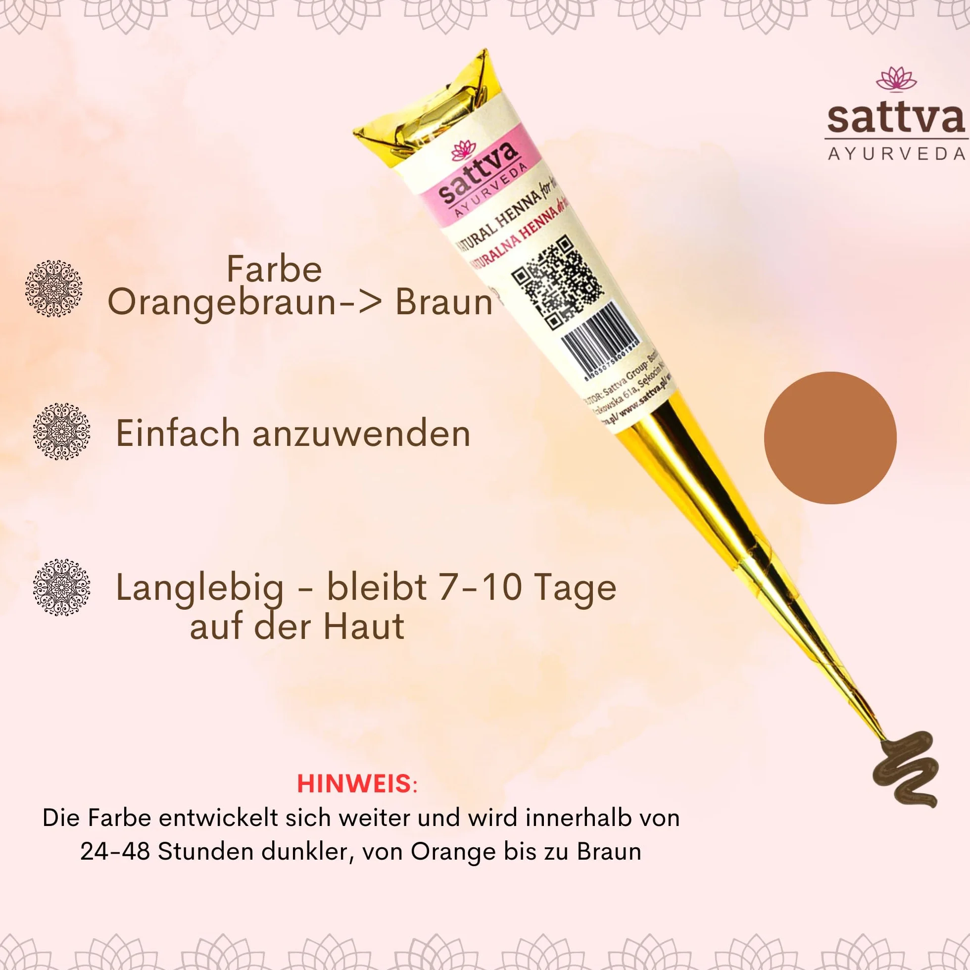 Sattva Ayurveda Henna do tatuażu brąz zestaw 4 rożków 30 g