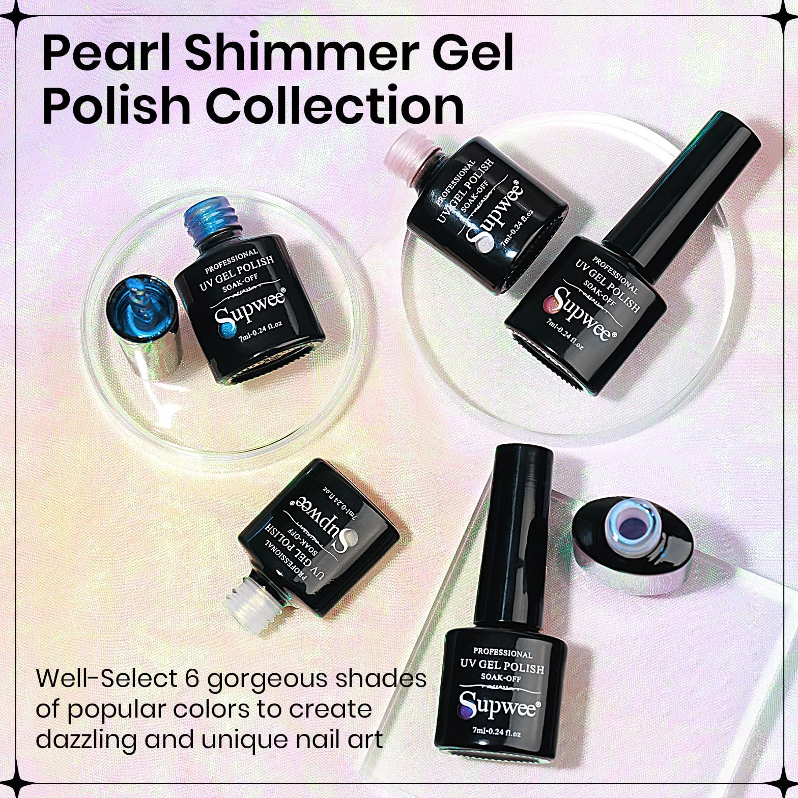 SUPWEE Zestaw żelowych lakierów do paznokci Pearl 6 kolorów UV Soak-Off